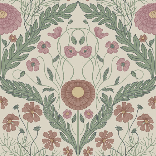 Marguerite, Flowers & Leaves - Pink & Green 51002