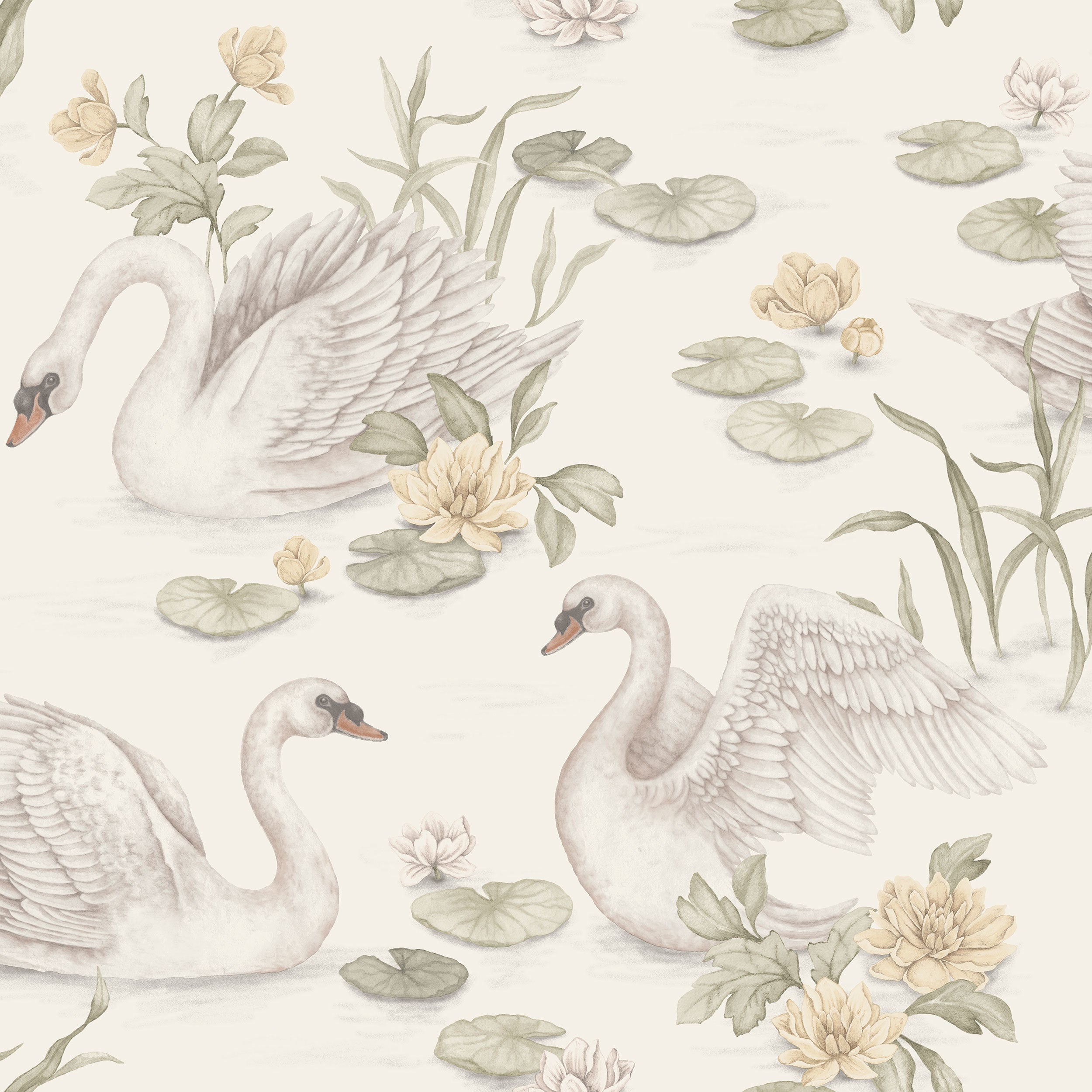 Nursery and Kids wallpaper - Lily Swan - Light Yellow / Green 6926