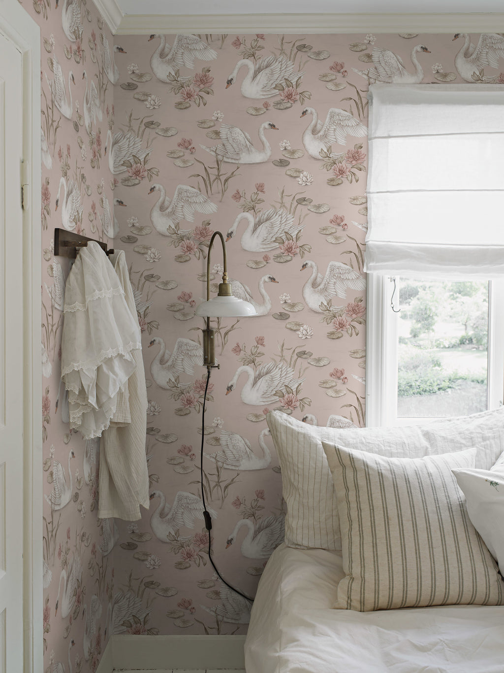 Nursery and Kids wallpaper - Lily Swan - Pink & White 6927