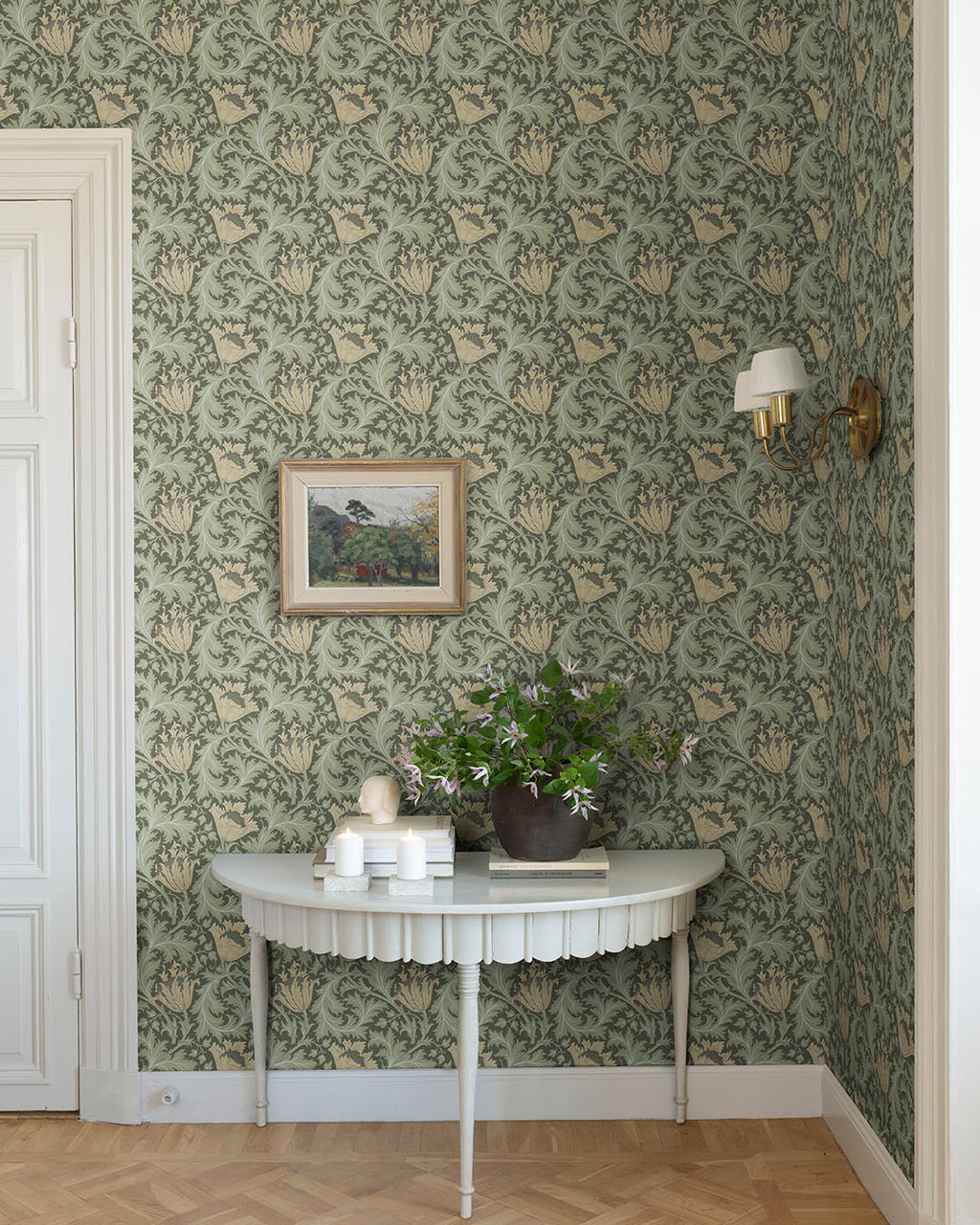 William Morris Wallpaper - Anemone - Green & Yellow 82004
