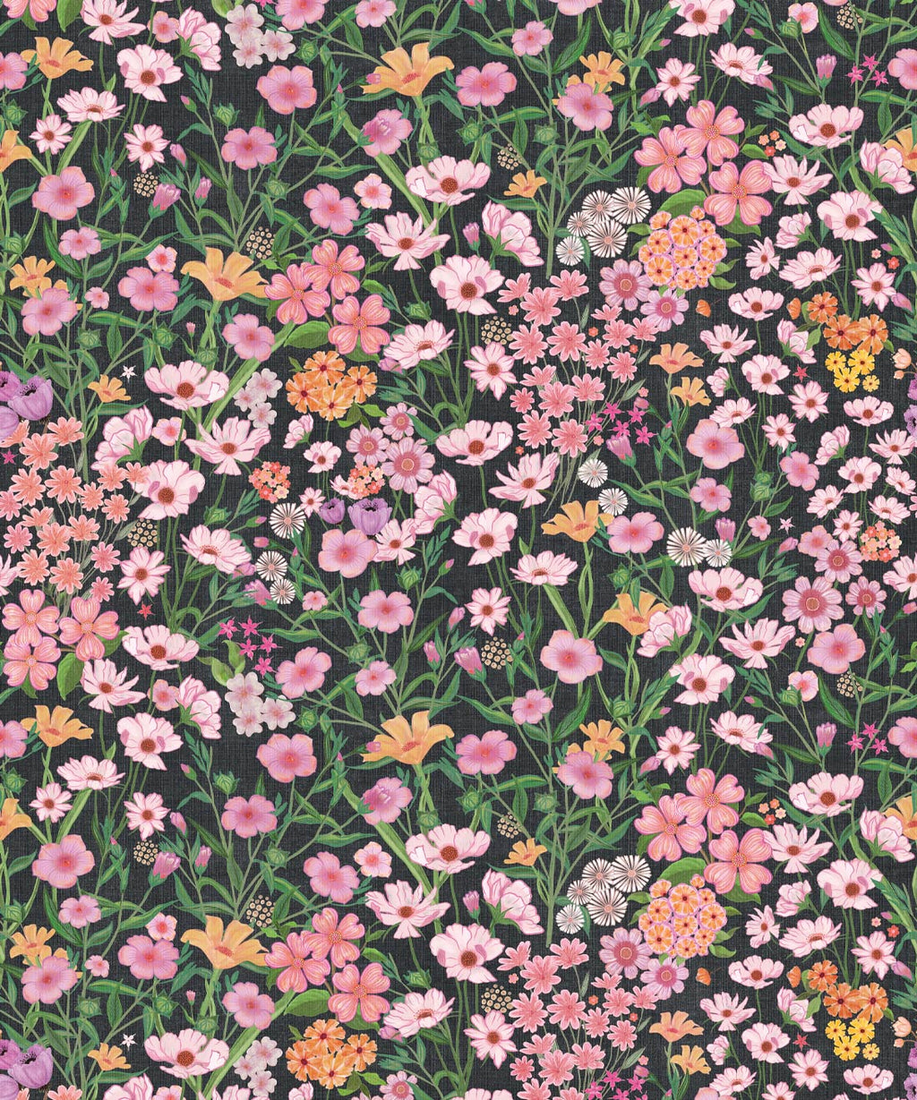 Barney’s Fields Wallpaper, Charcoal Linen