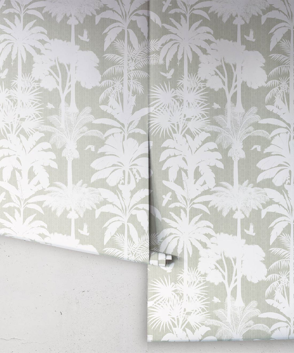 Cockatoo Palms Wallpaper, Sage Linen