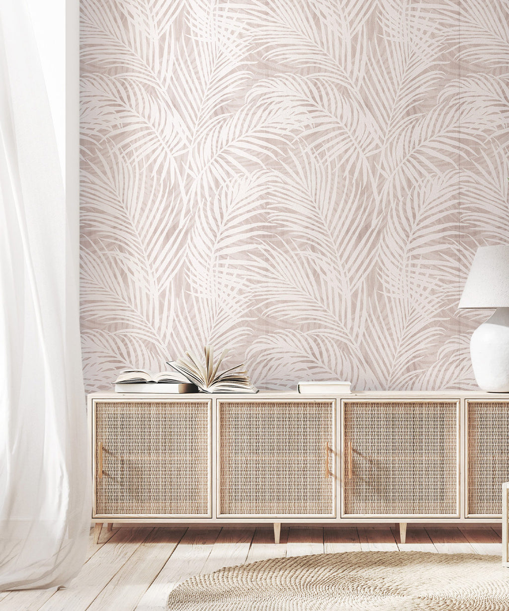 Laguna Palms Wallpaper, Vintage Blush