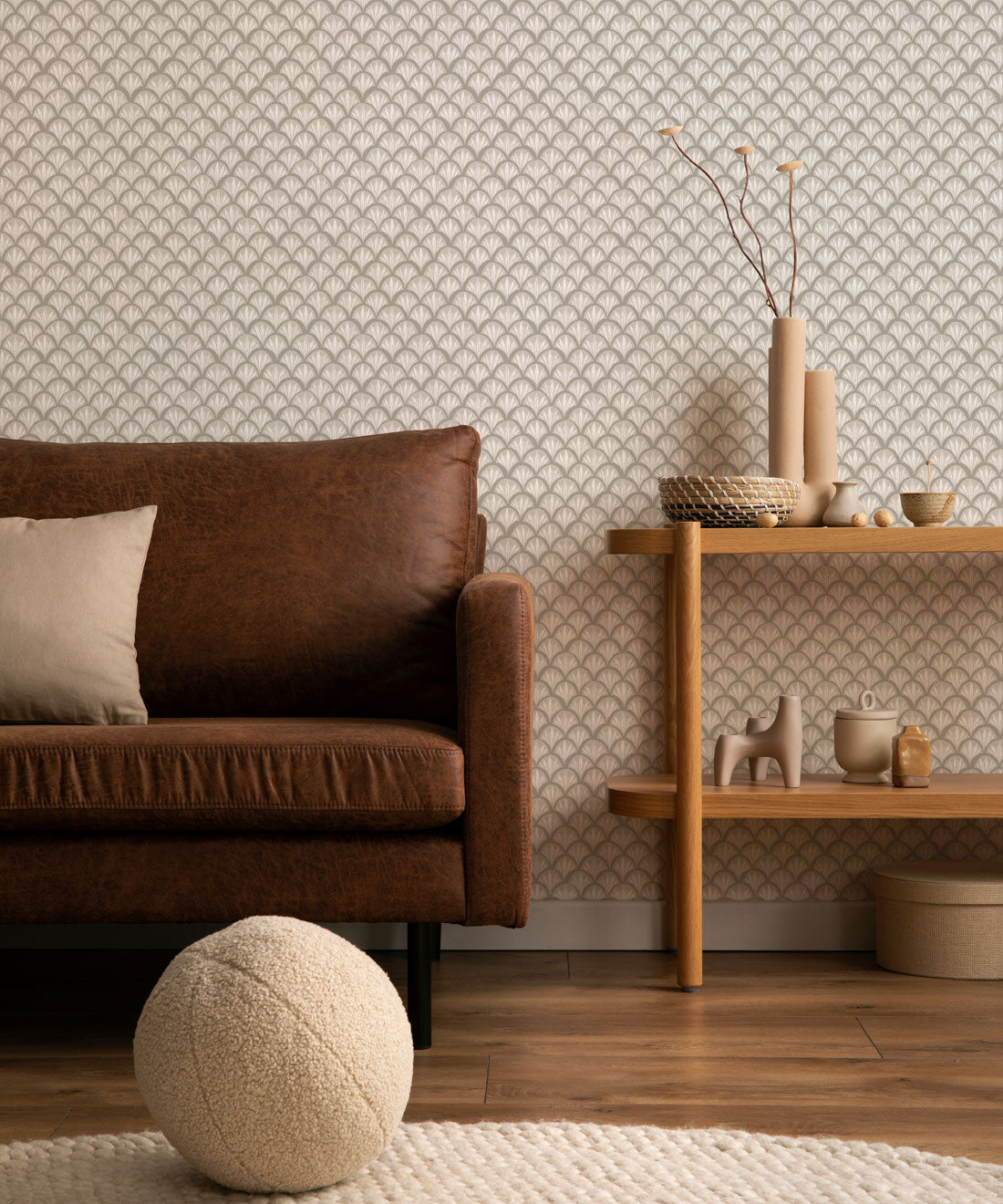 Moon Waves Wallpaper, Latte Linens