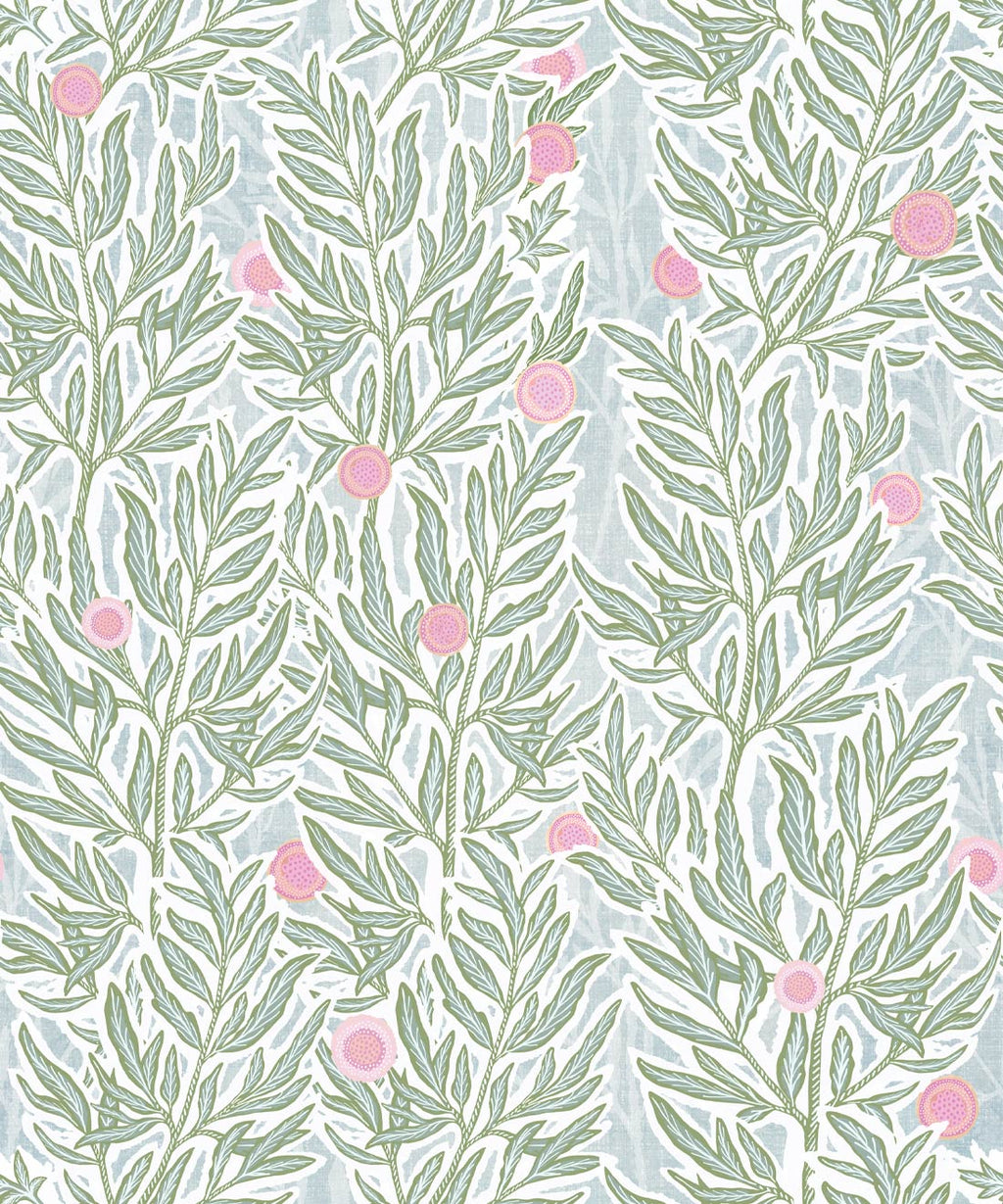 Linen Seagrass Wallpaper, Forest Papaya