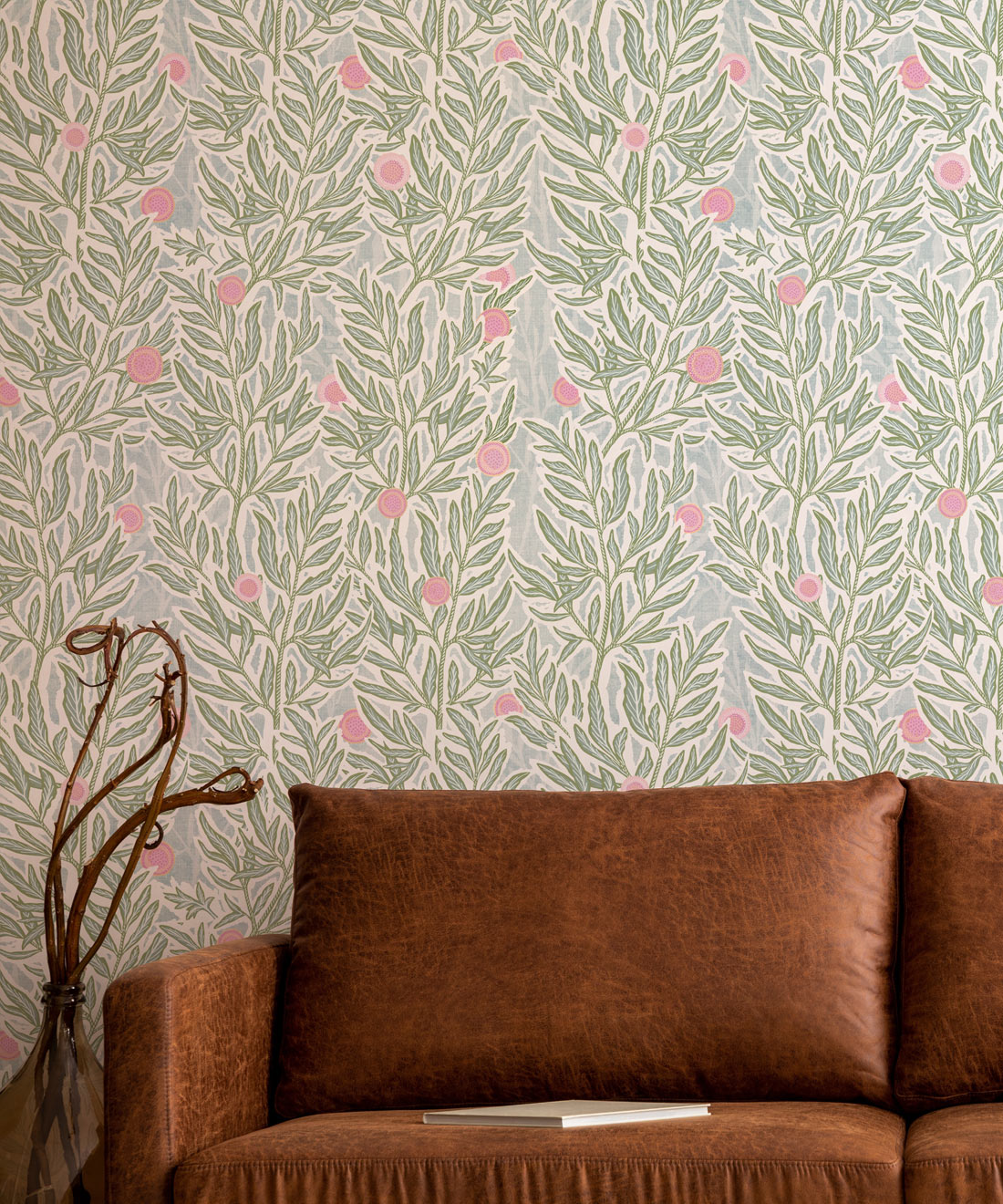 Linen Seagrass Wallpaper, Forest Papaya