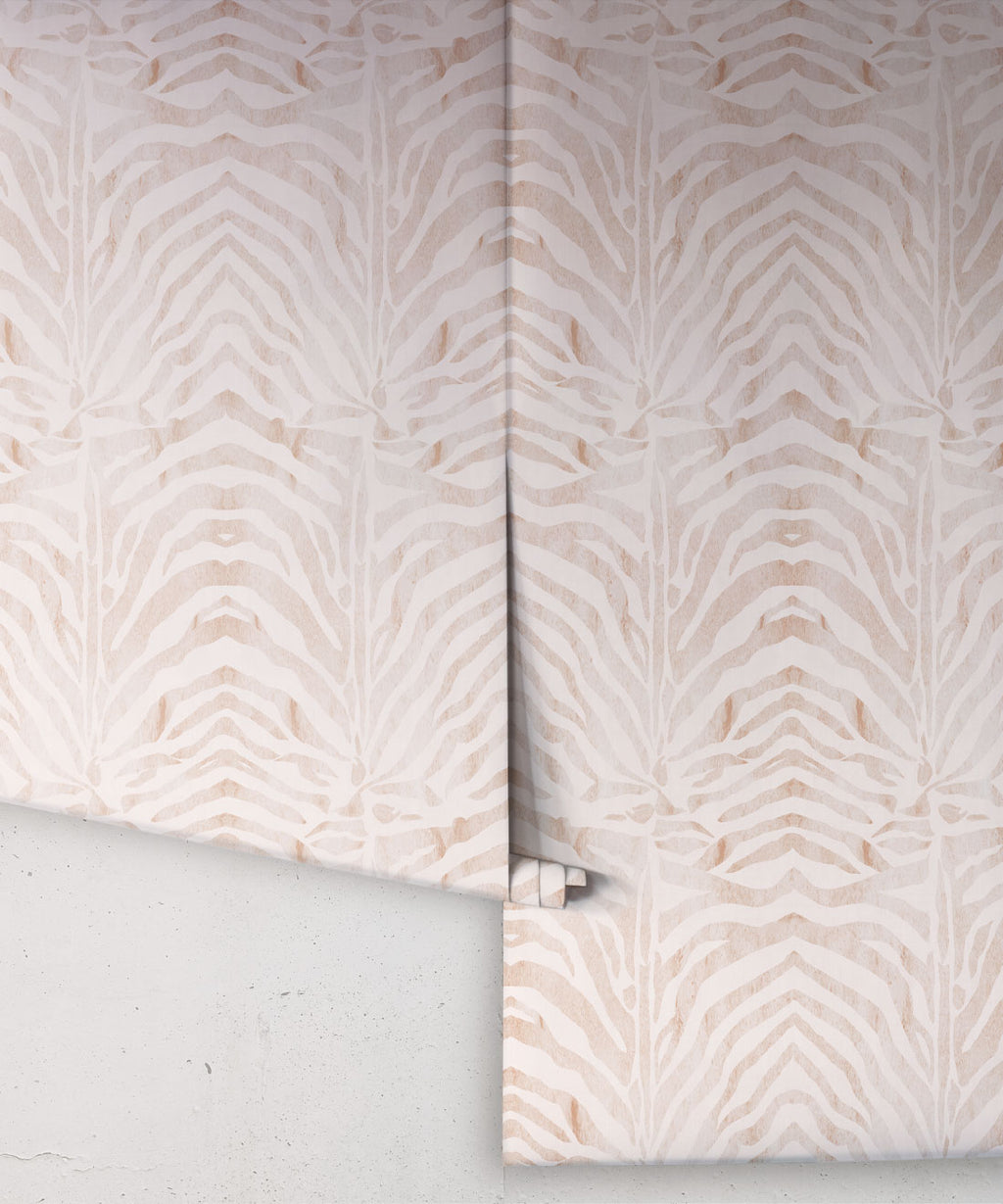 Zebra Wallpaper, Light Papaya Blush