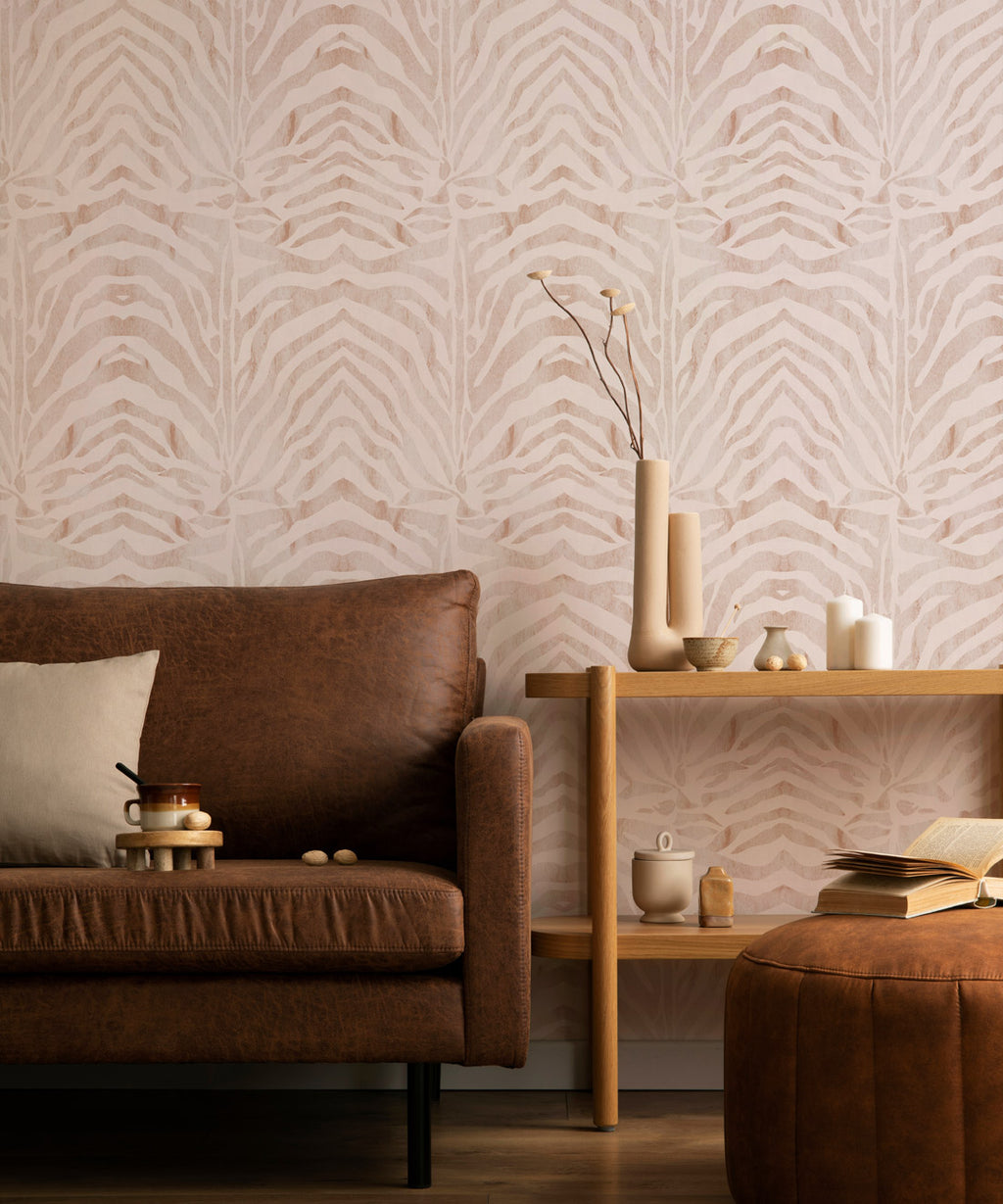 Zebra Wallpaper, Light Papaya Blush