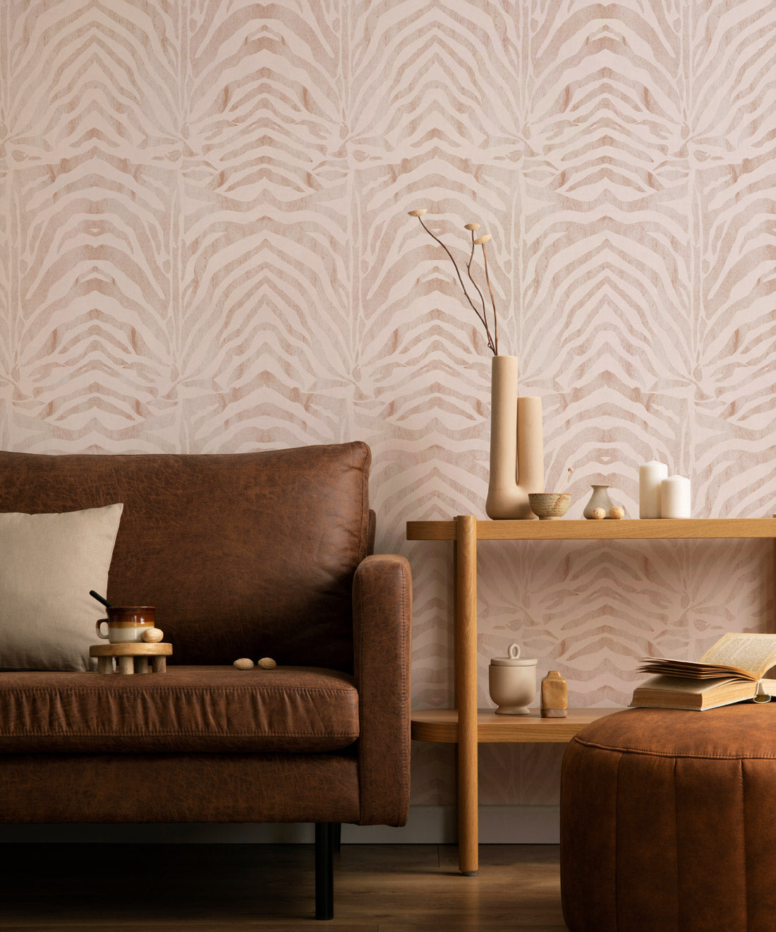 Zebra Wallpaper, Light Papaya Blush