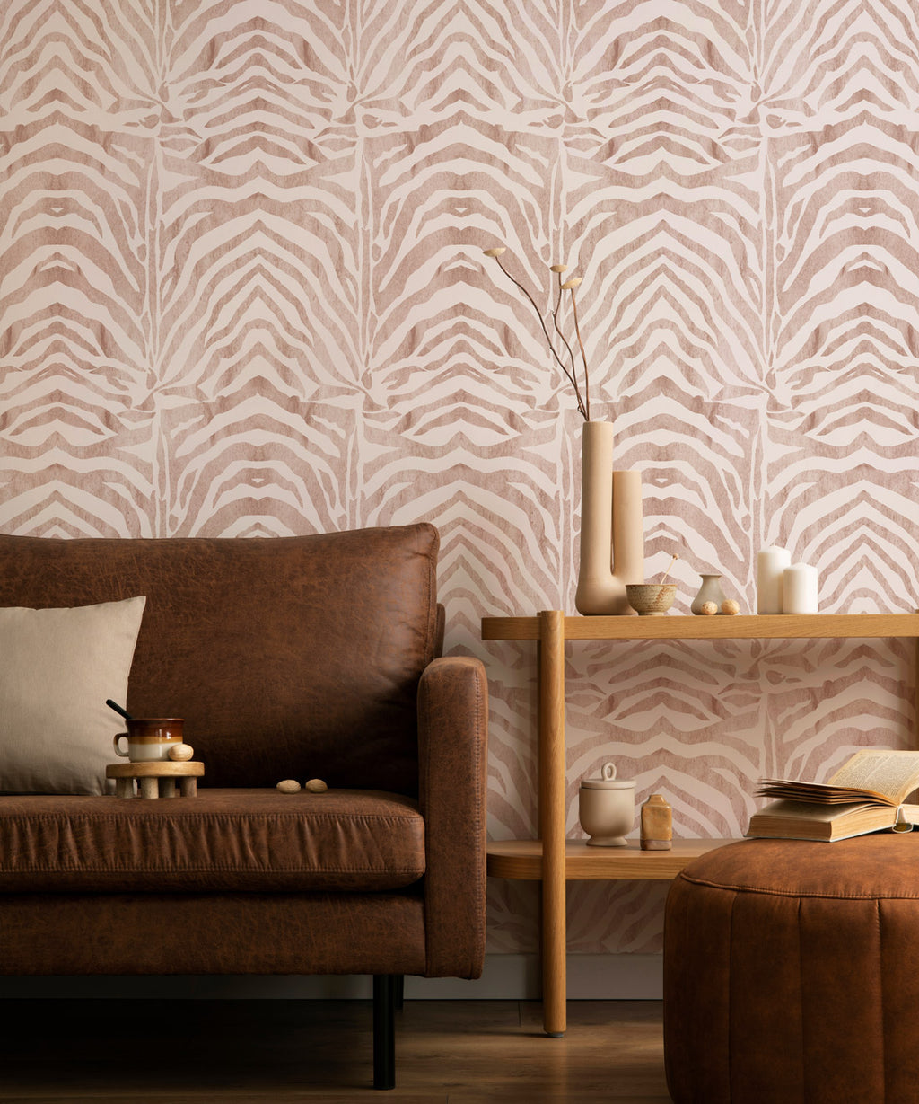 Zebra Wallpaper, Papaya Blush
