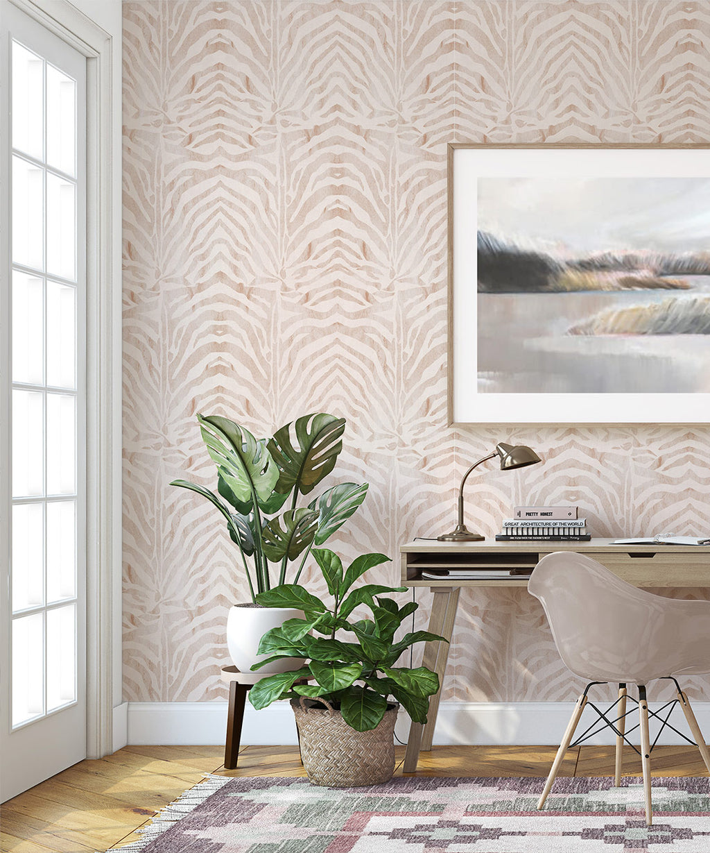 Zebra Wallpaper, Papaya Blush