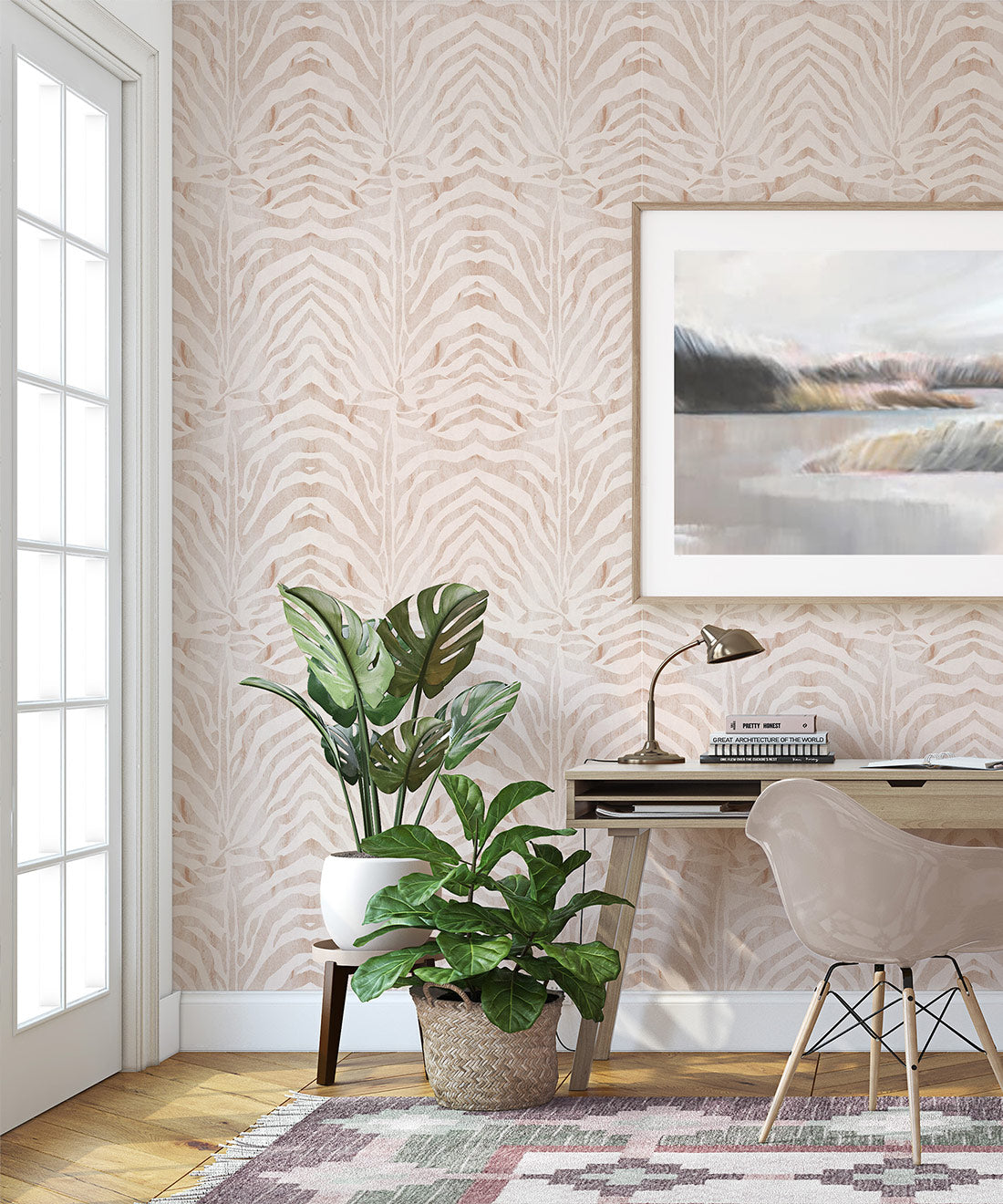 Zebra Wallpaper, Papaya Blush