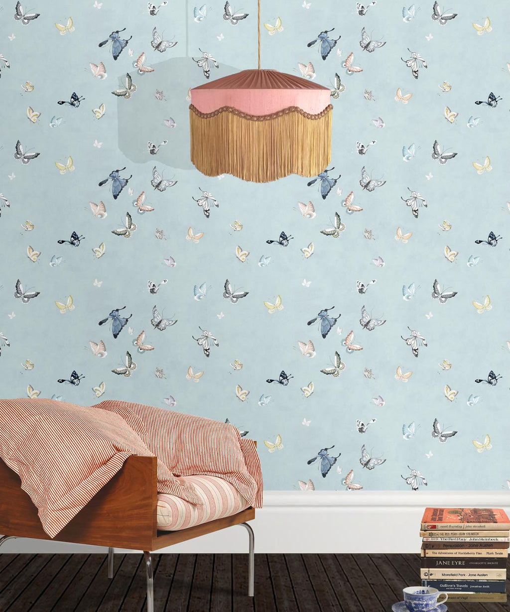 Butterflies Wallpaper, French Blue