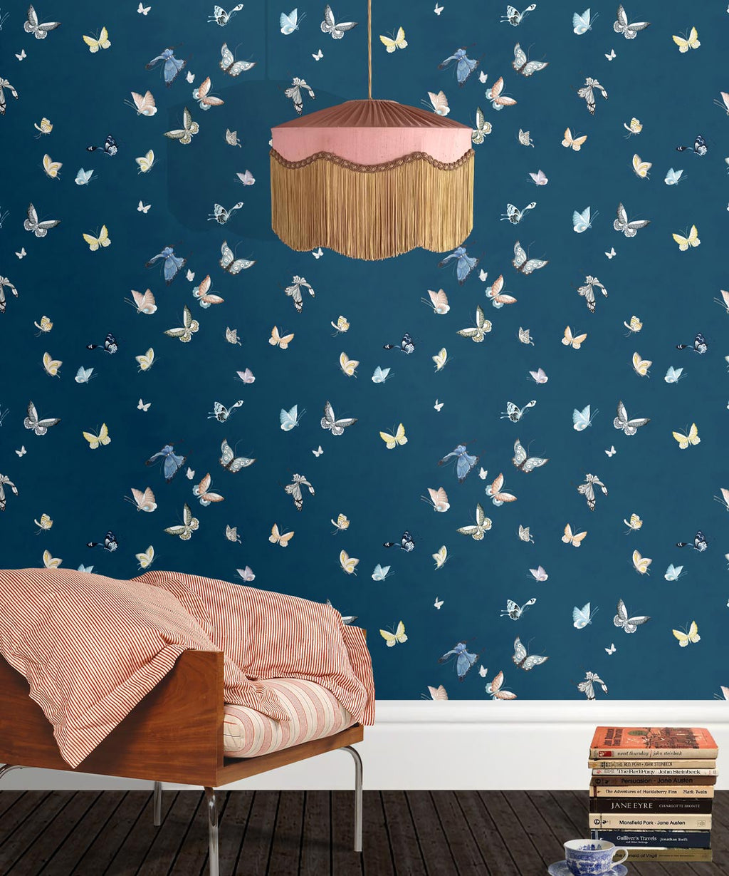 Butterflies Wallpaper, Navy