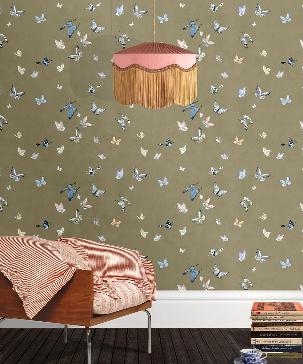 Butterflies Wallpaper, Olive