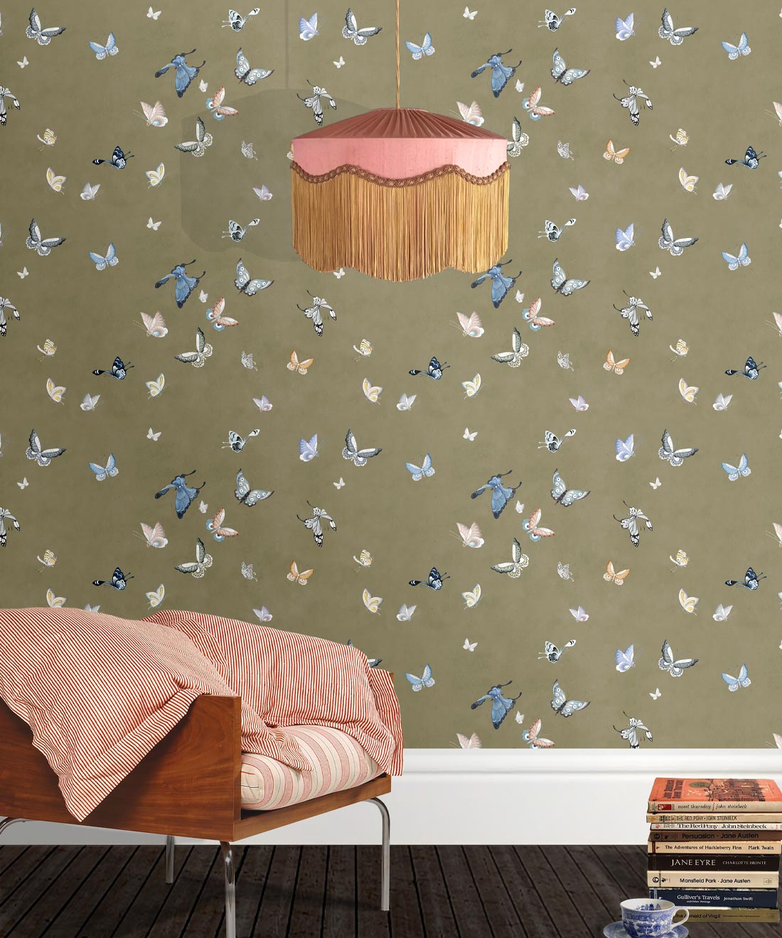 Butterflies Wallpaper, Olive