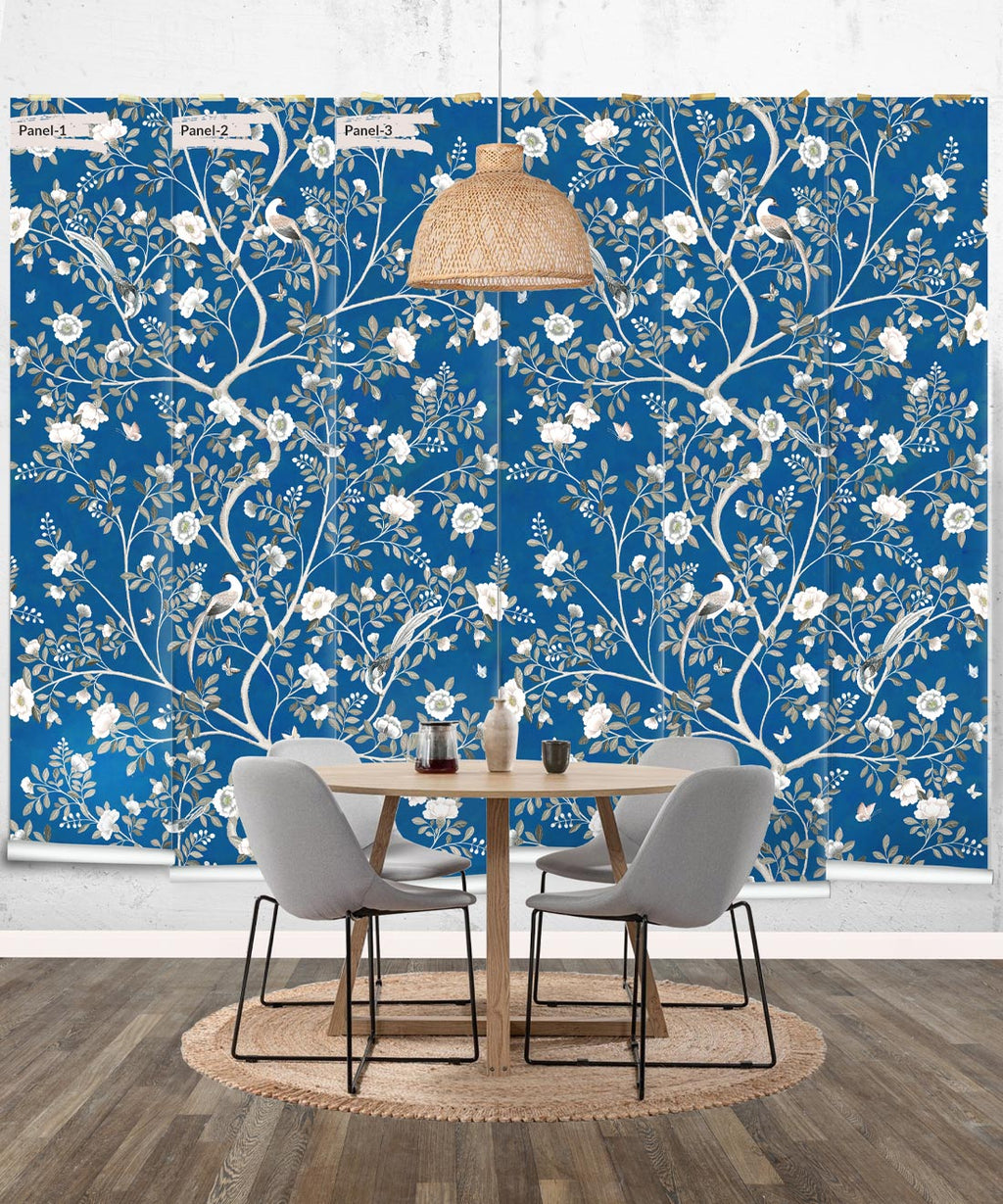 Camellia Tree Mural, Cobalt