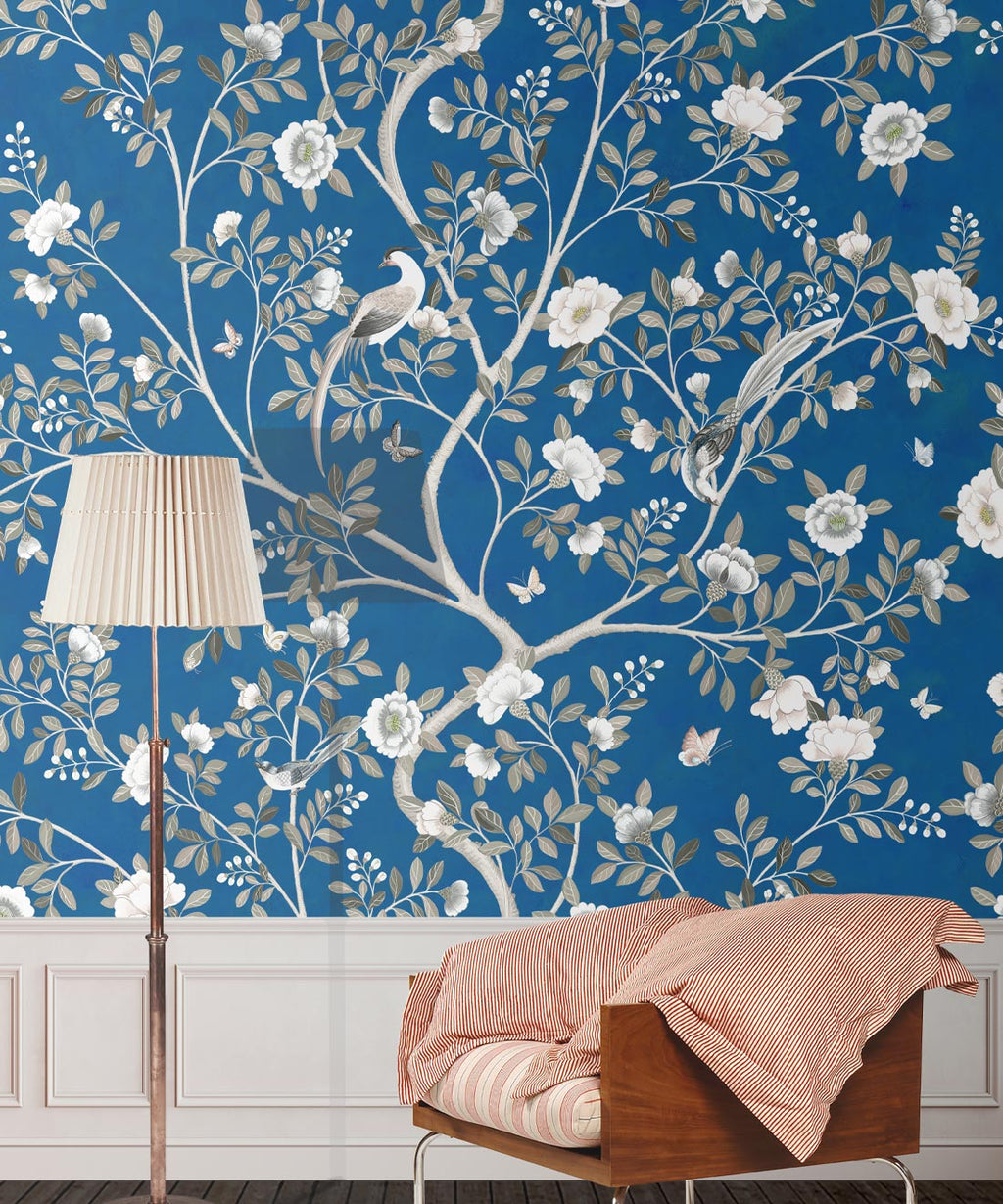 Camellia Tree Mural, Cobalt