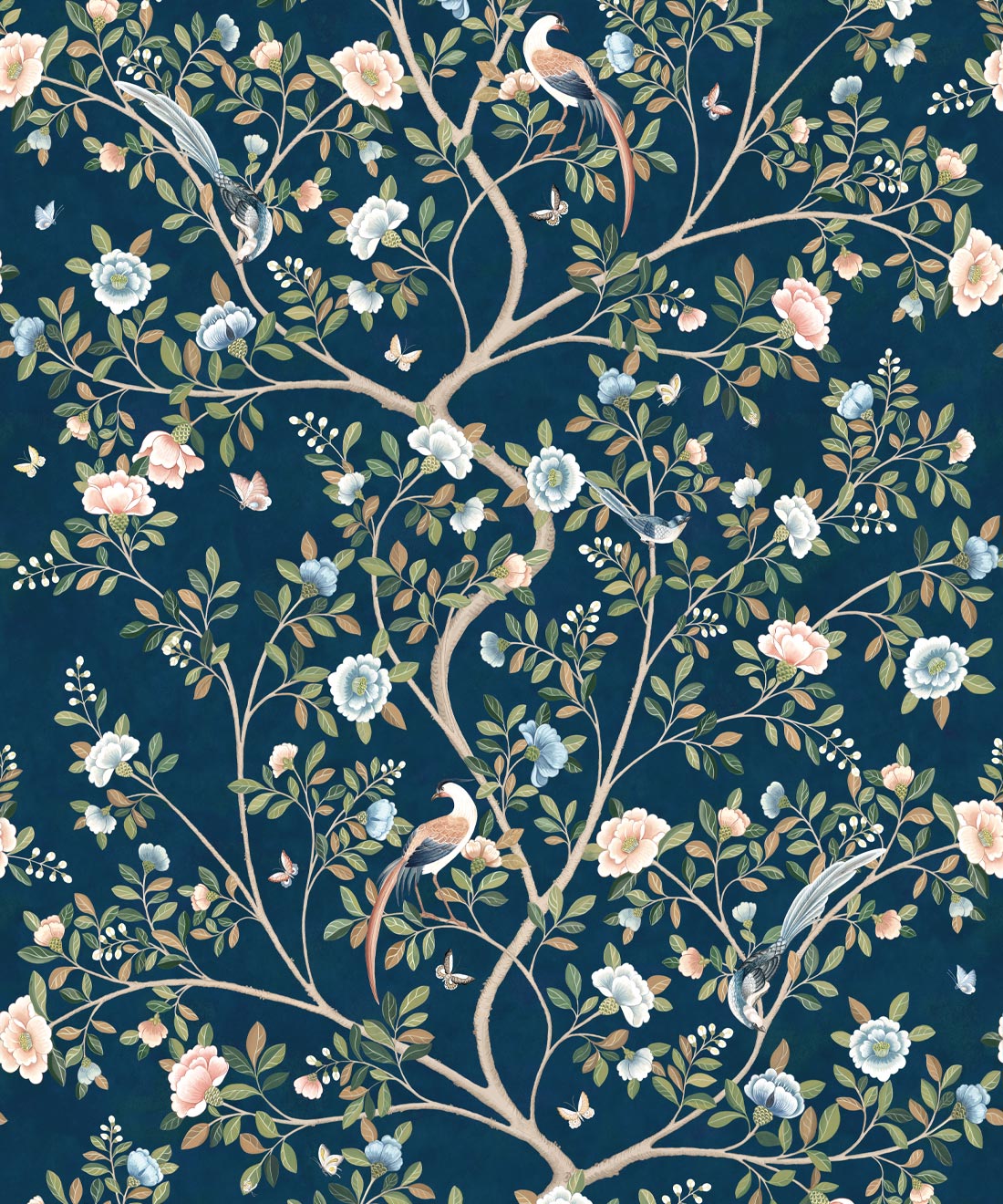Camellia Tree Mural, Navy