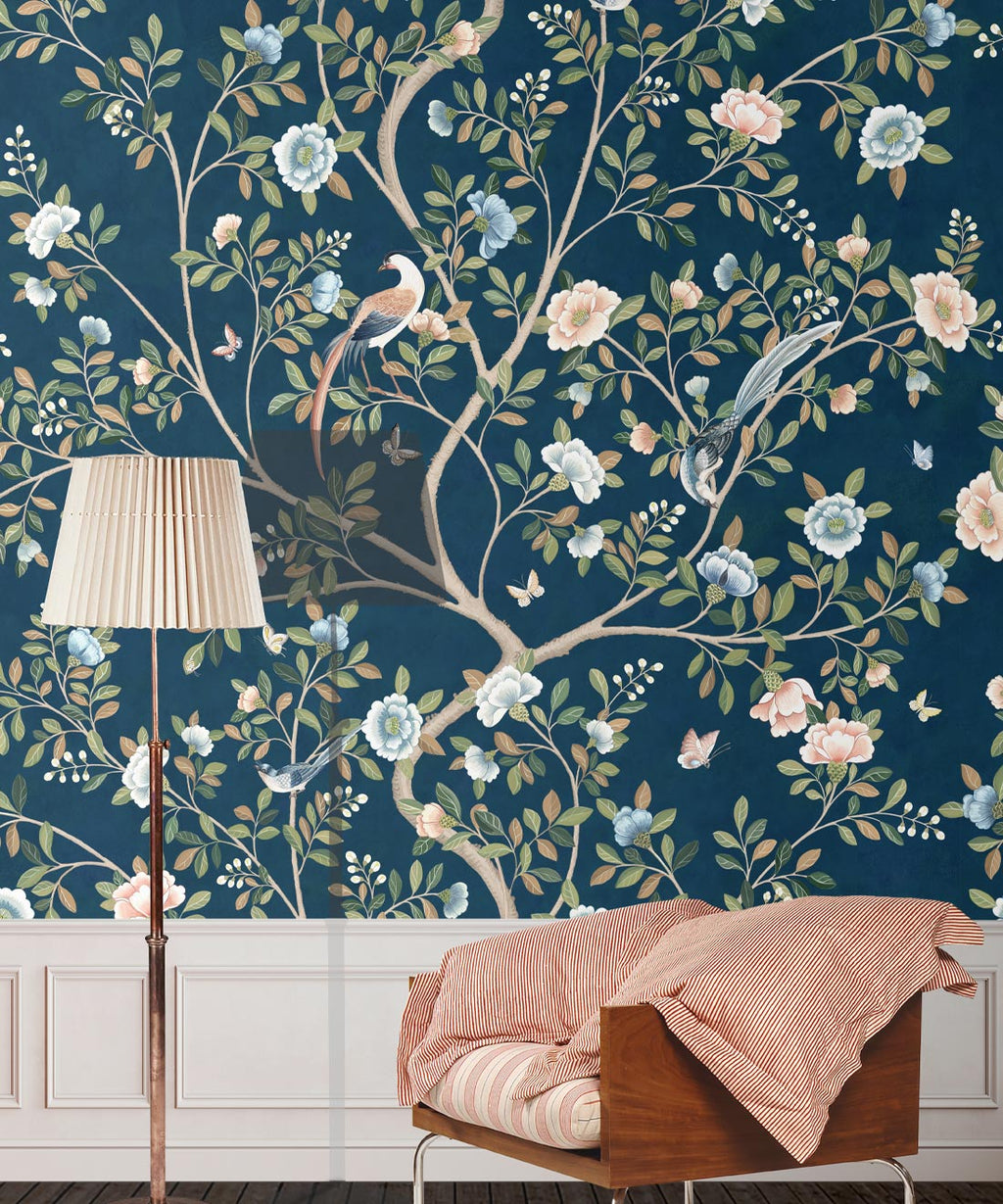 Camellia Tree Mural, Navy