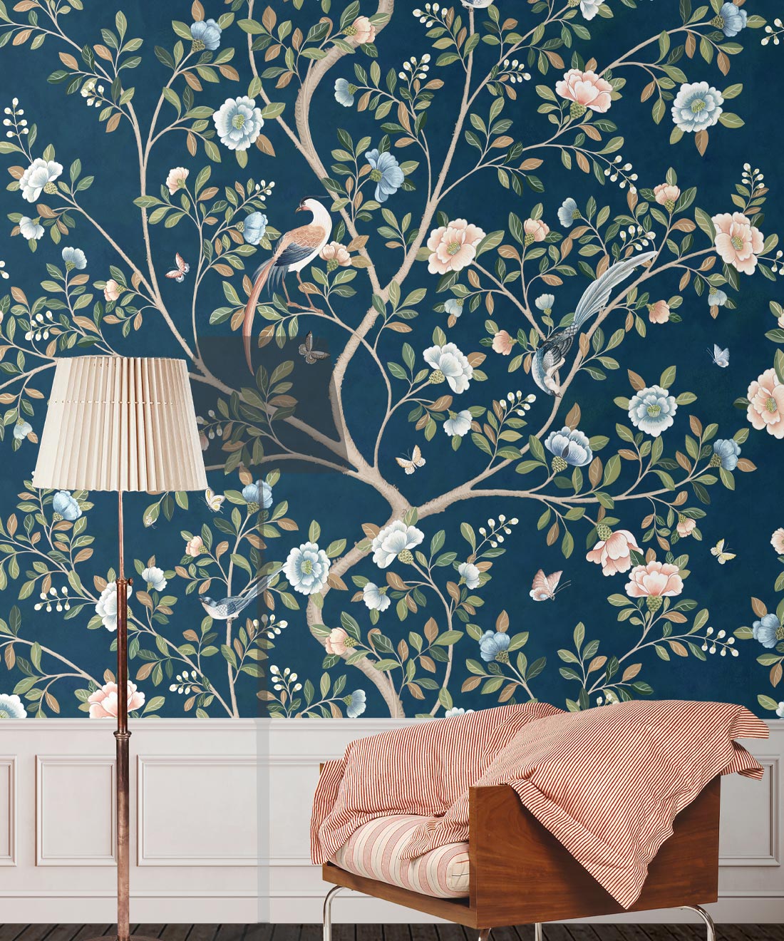 Camellia Tree Mural, Navy