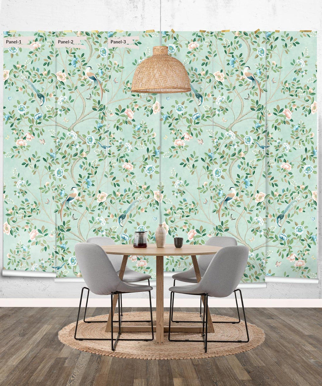 Camellia Tree Mural, Powder Blue