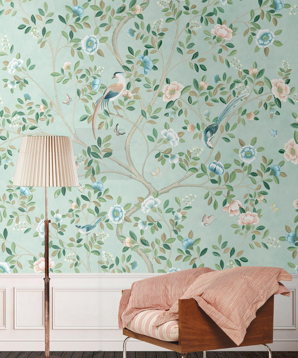 Camellia Tree Mural, Powder Blue