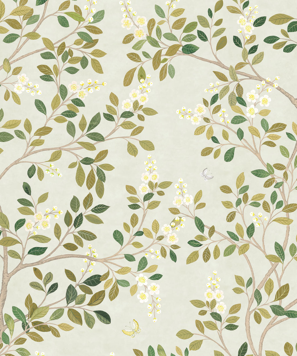 White Blossom Tree Wallpaper, Beige