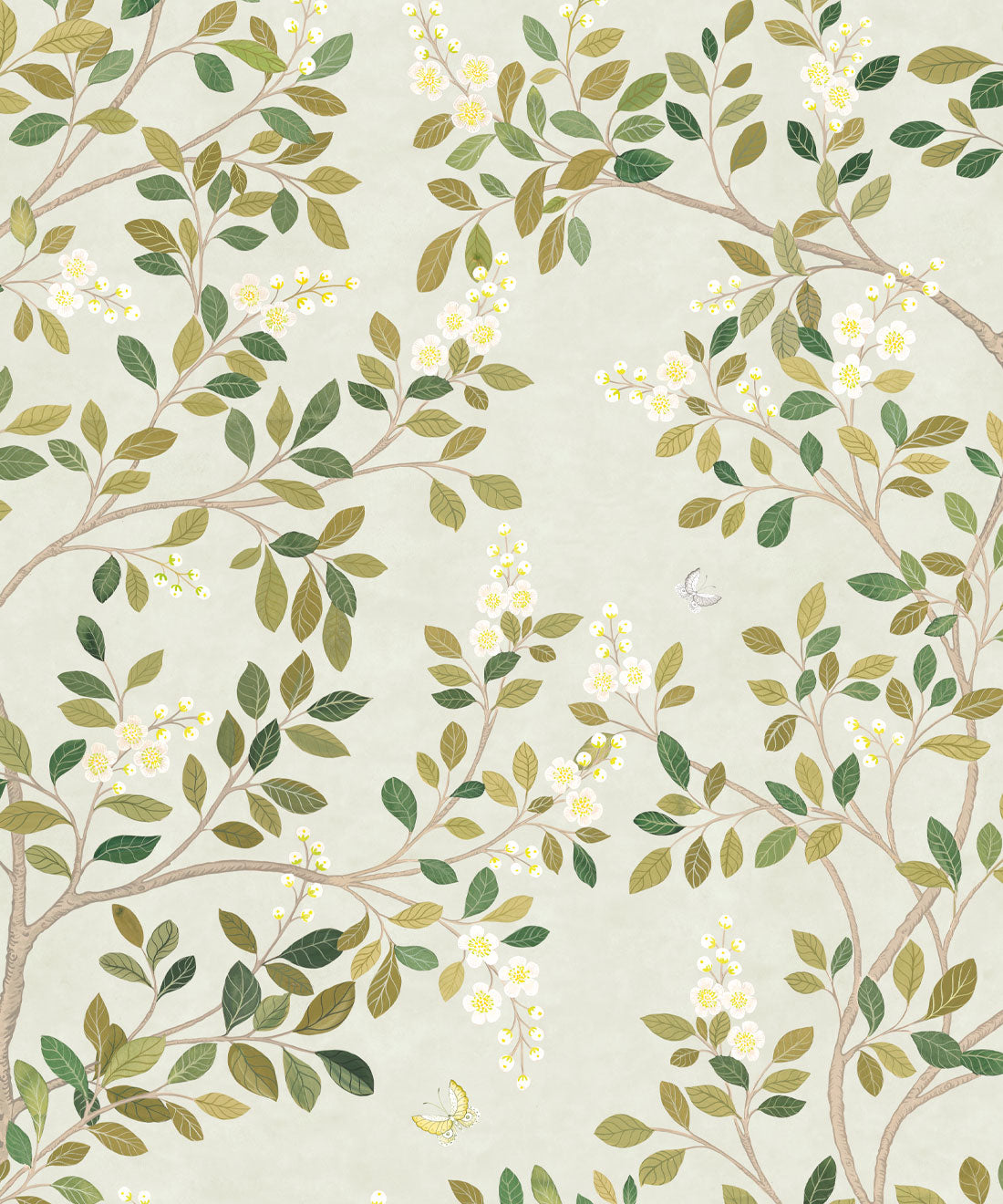 White Blossom Tree Wallpaper, Beige