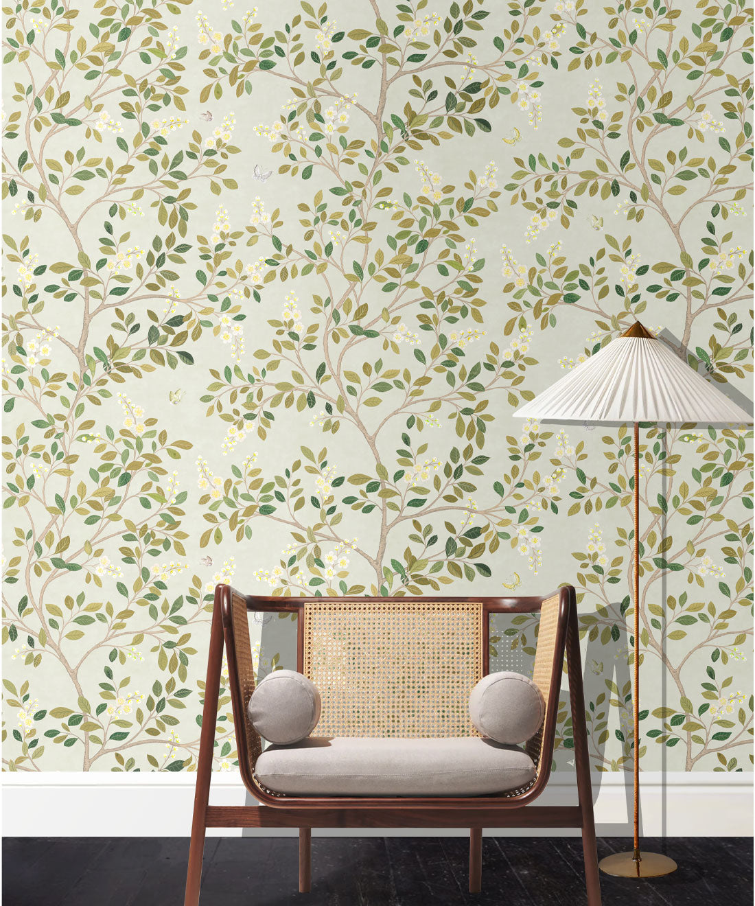 White Blossom Tree Wallpaper, Beige