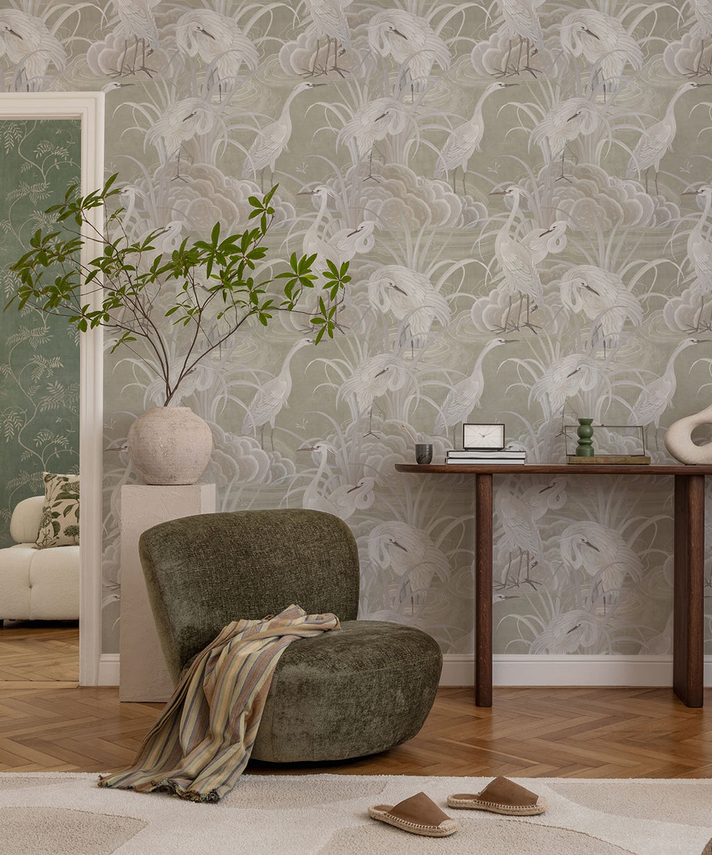 Water Birds Wallpaper, Beige