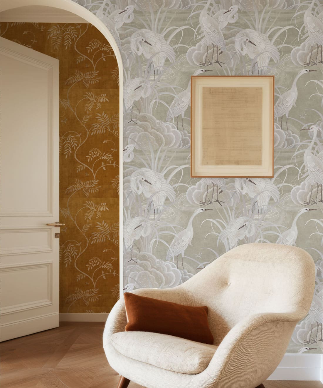 Water Birds Wallpaper, Beige