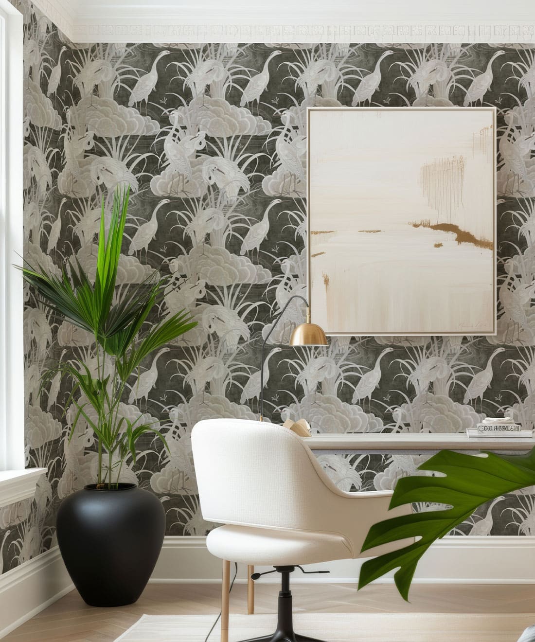 Water Birds Wallpaper, Charcoal