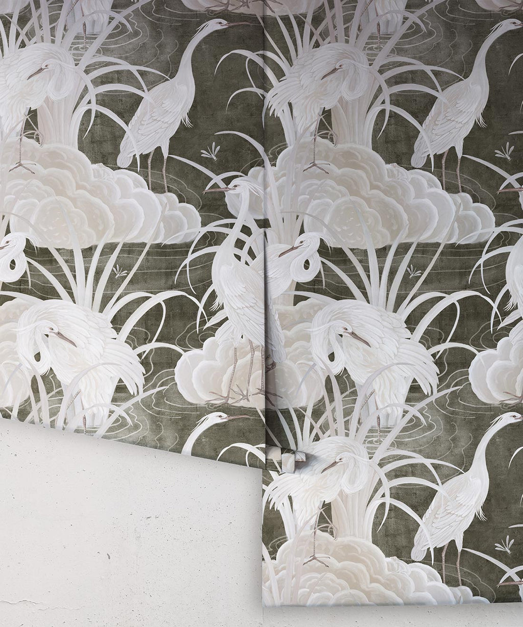 Water Birds Wallpaper, Charcoal