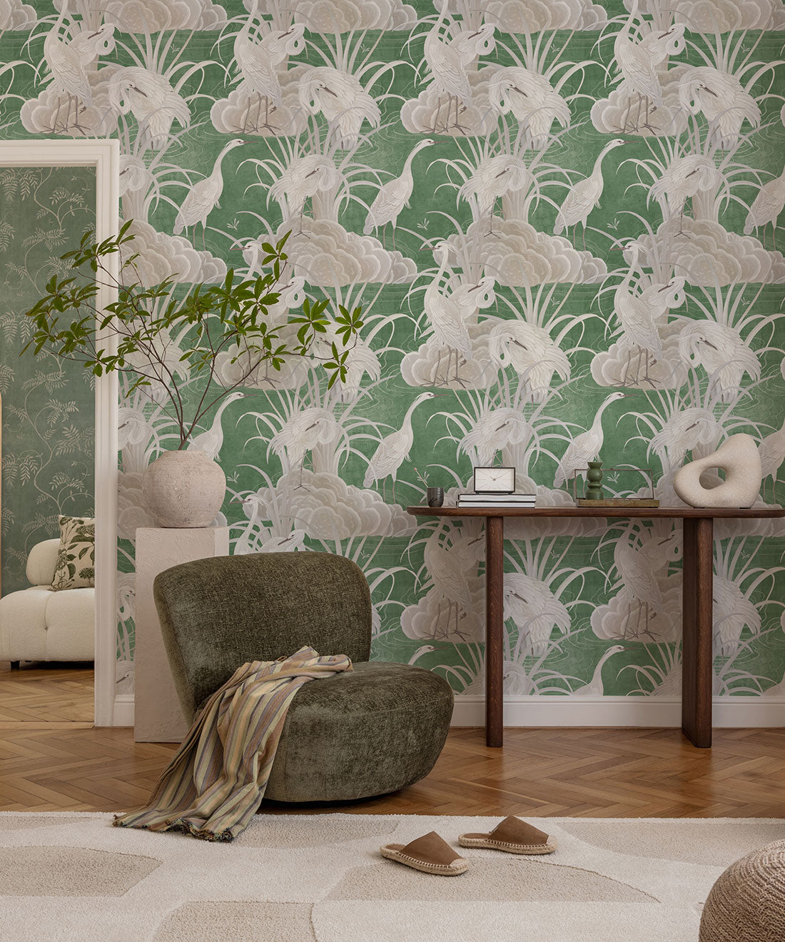 Water Birds Wallpaper, Emerald