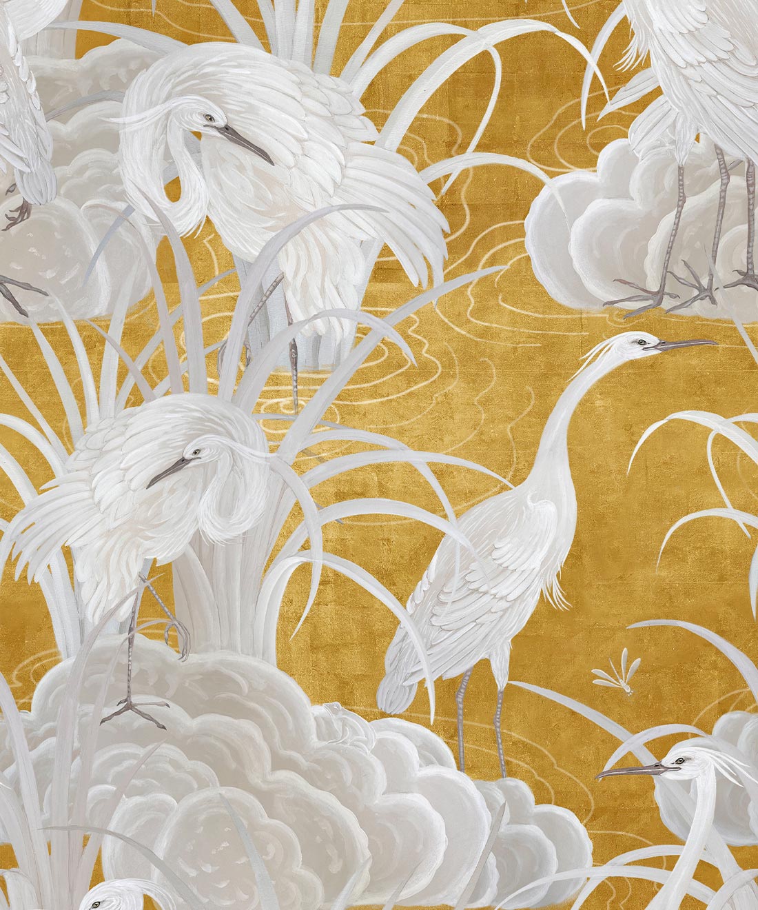 Water Birds Wallpaper, Gold