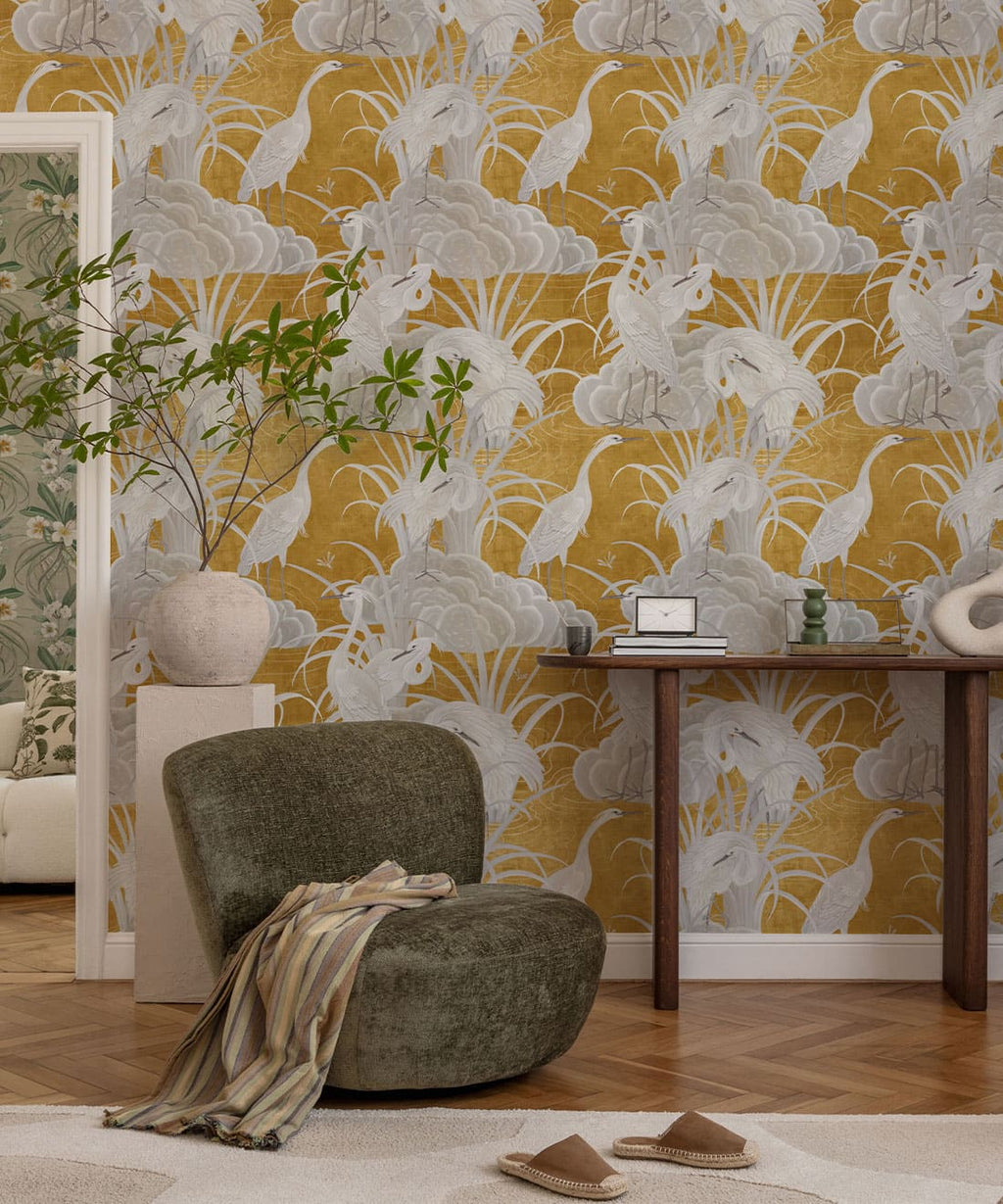 Water Birds Wallpaper, Gold