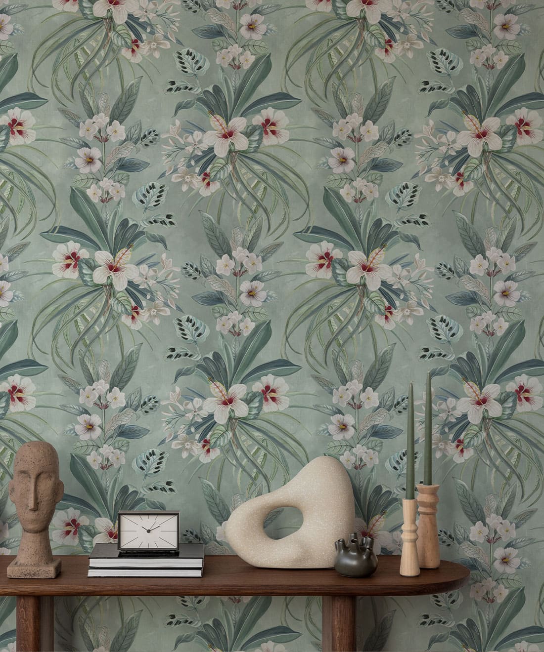 Hibiscus at Double Bay Wallpaper, Duck Egg