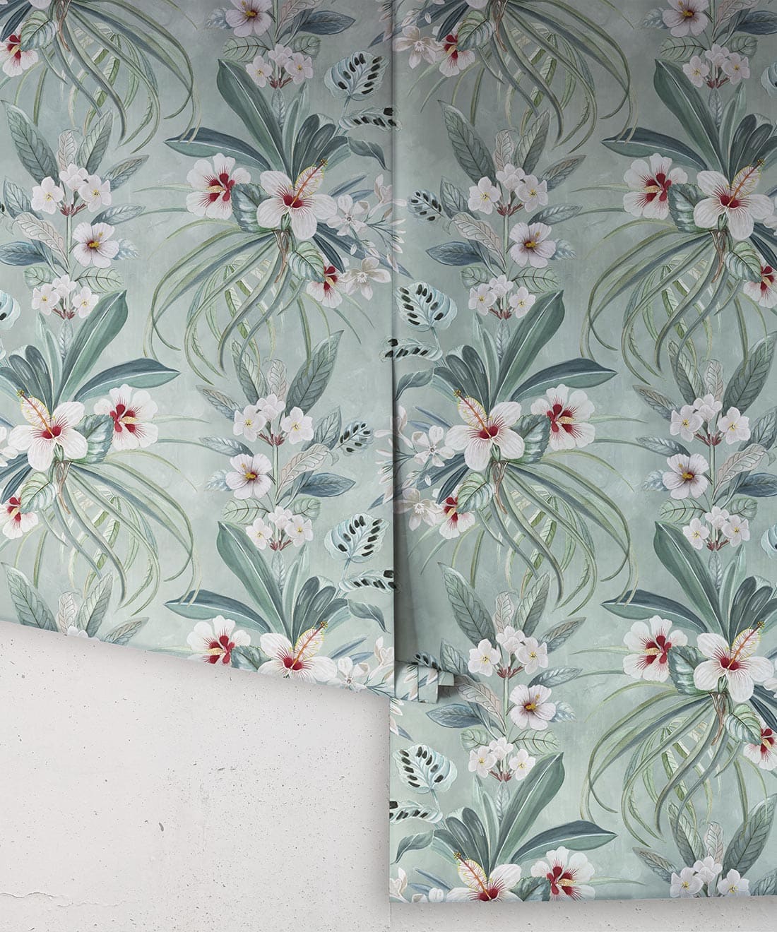 Hibiscus at Double Bay Wallpaper, Duck Egg