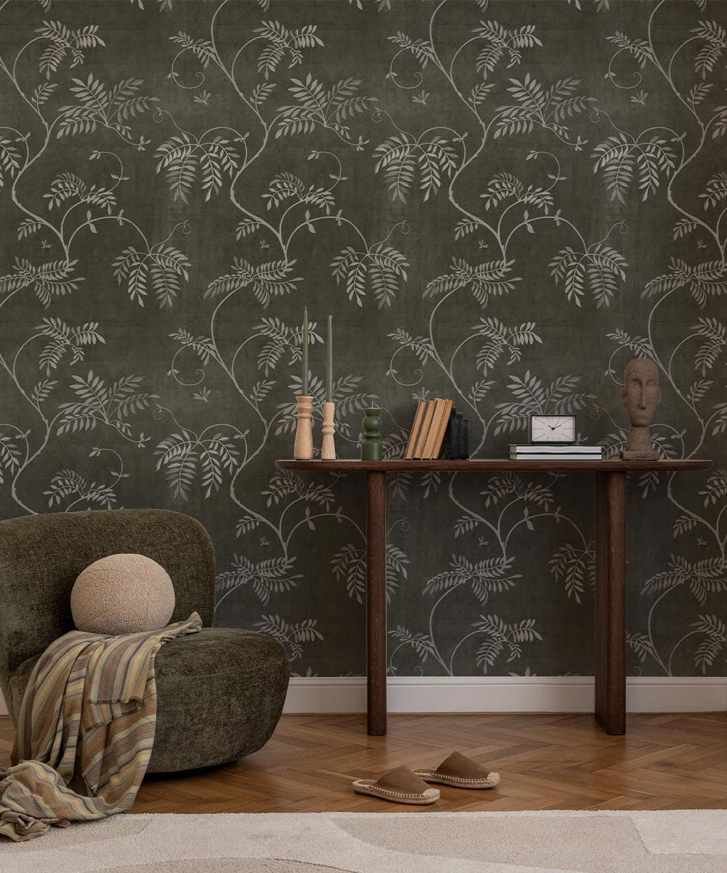 Wisteria Vine Wallpaper, Charcoal