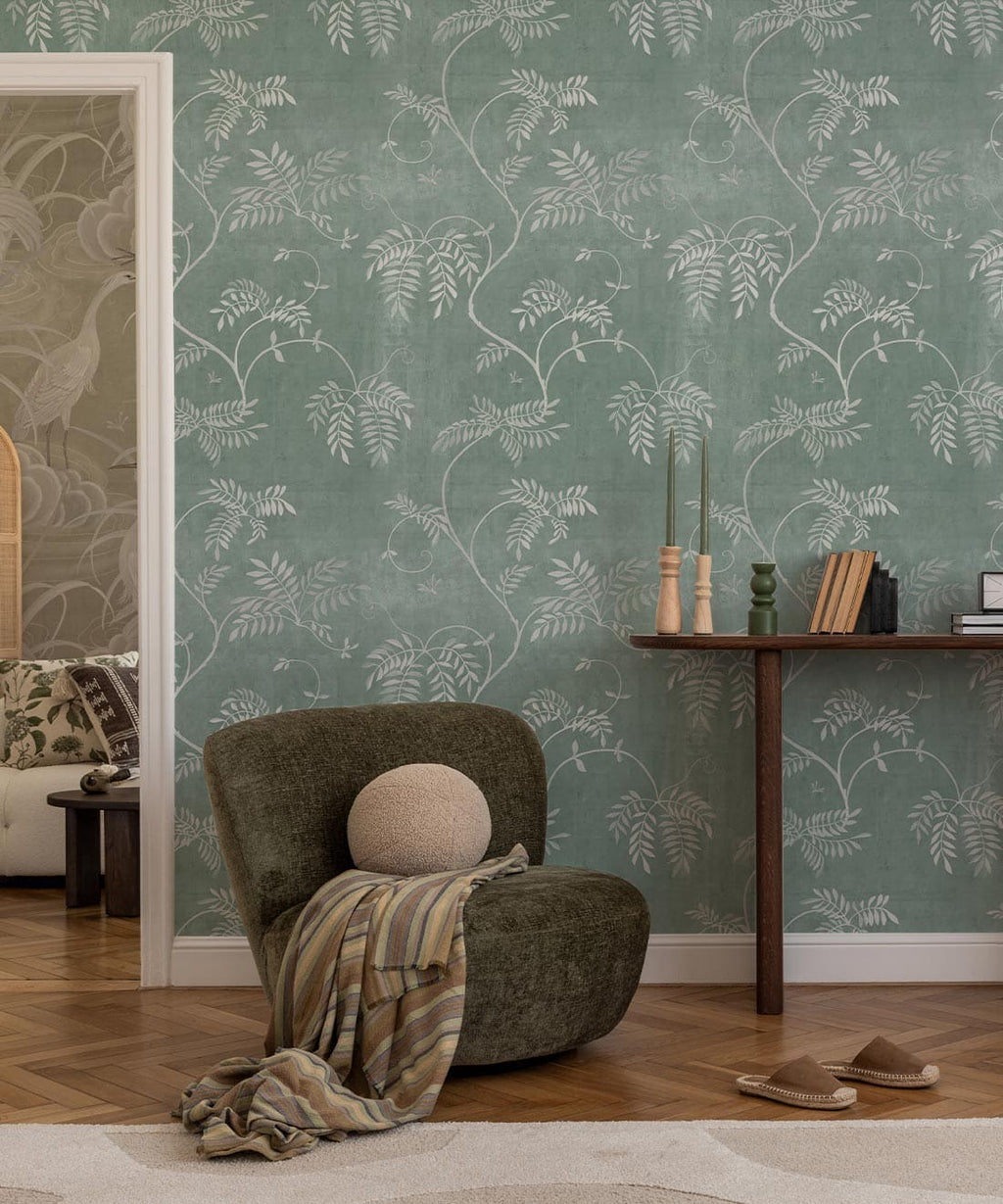 Wisteria Vine Wallpaper, Duck Egg