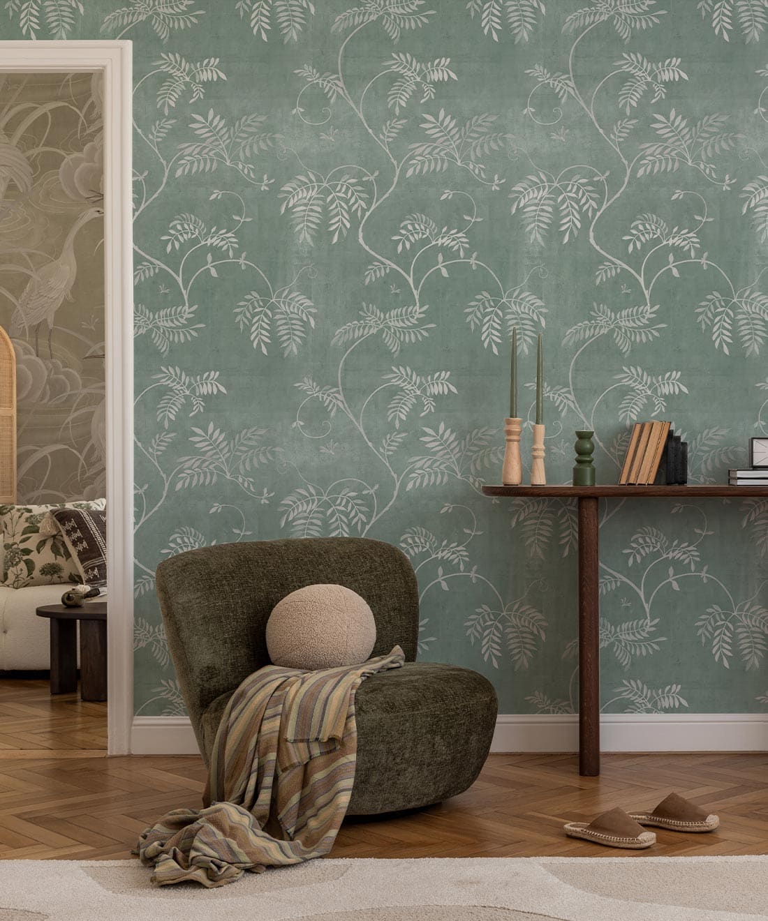 Wisteria Vine Wallpaper, Duck Egg