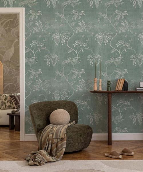 Wisteria Vine Wallpaper, Duck Egg