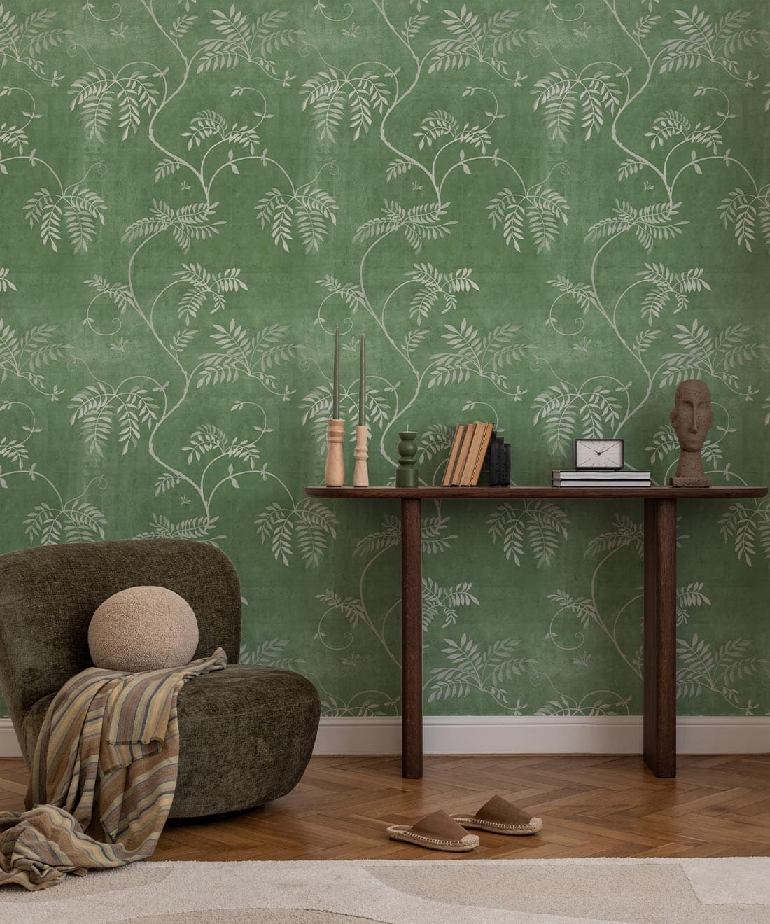 Wisteria Vine Wallpaper, Emerald