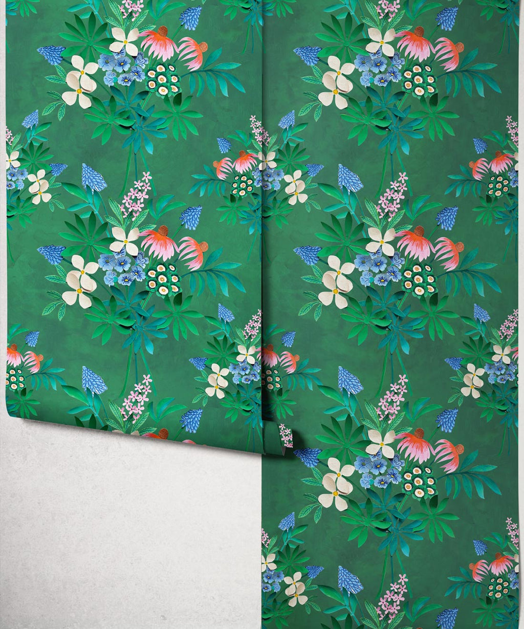 Odette’s Bouquet Wallpaper, Kelp Green