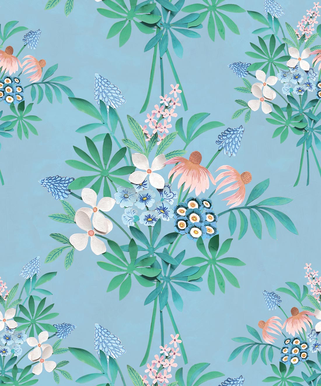 Odette’s Bouquet Wallpaper, Powder Blue
