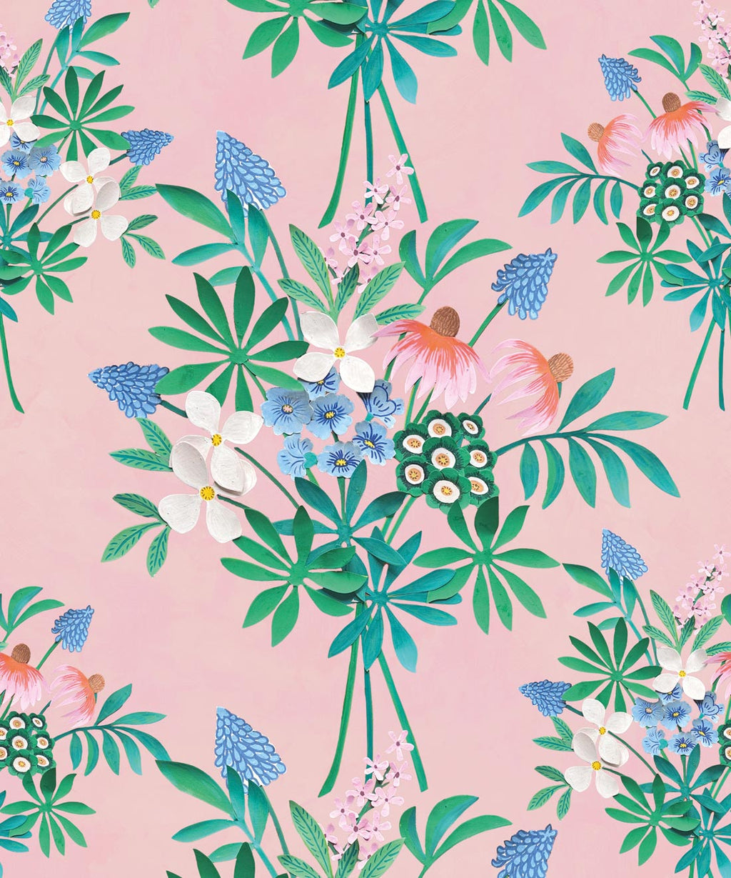 Odette’s Bouquet Wallpaper, Petal Pink
