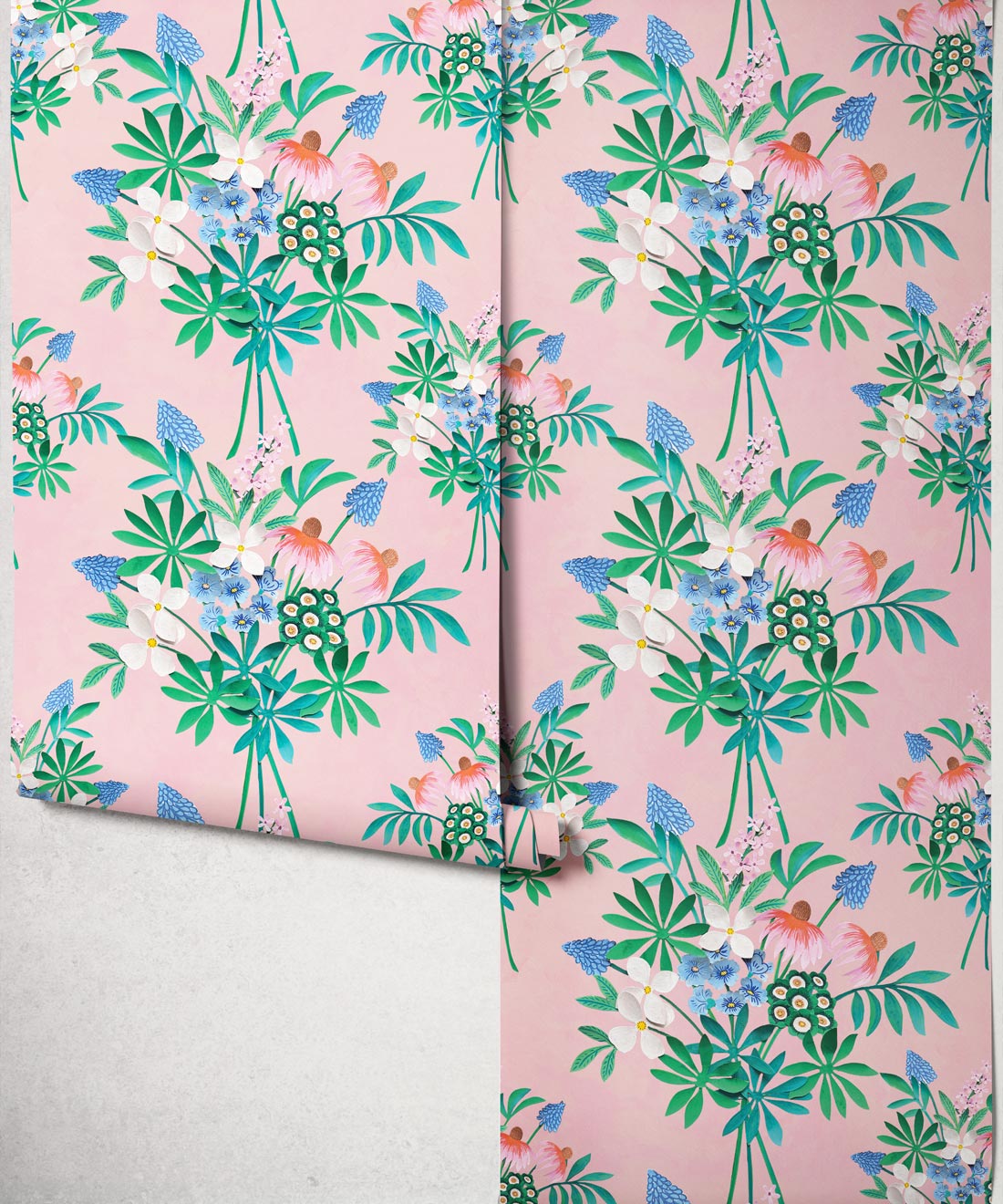 Odette’s Bouquet Wallpaper, Petal Pink