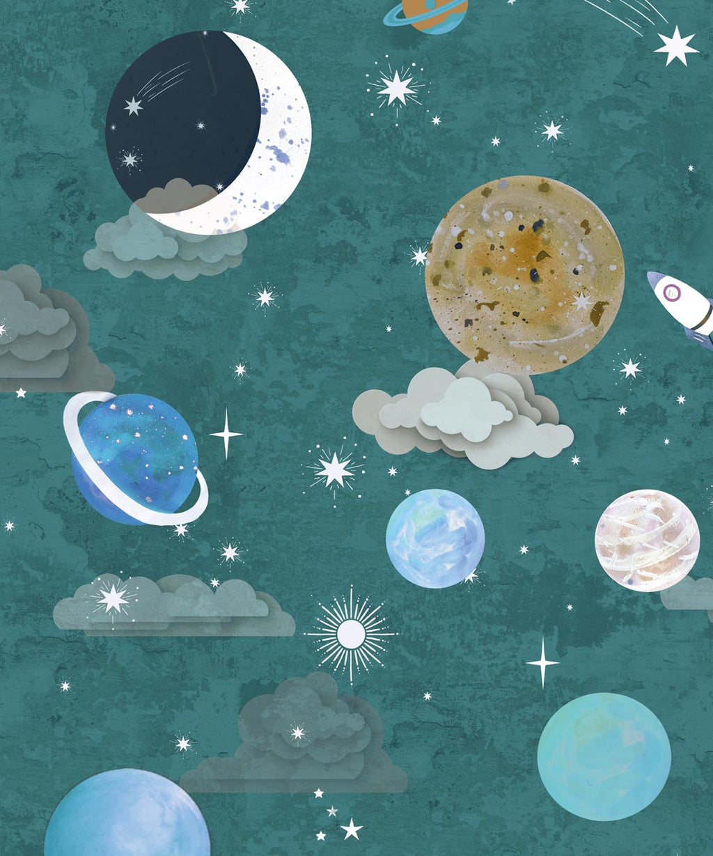 Blast Off Wallpaper, Lagoon Blue