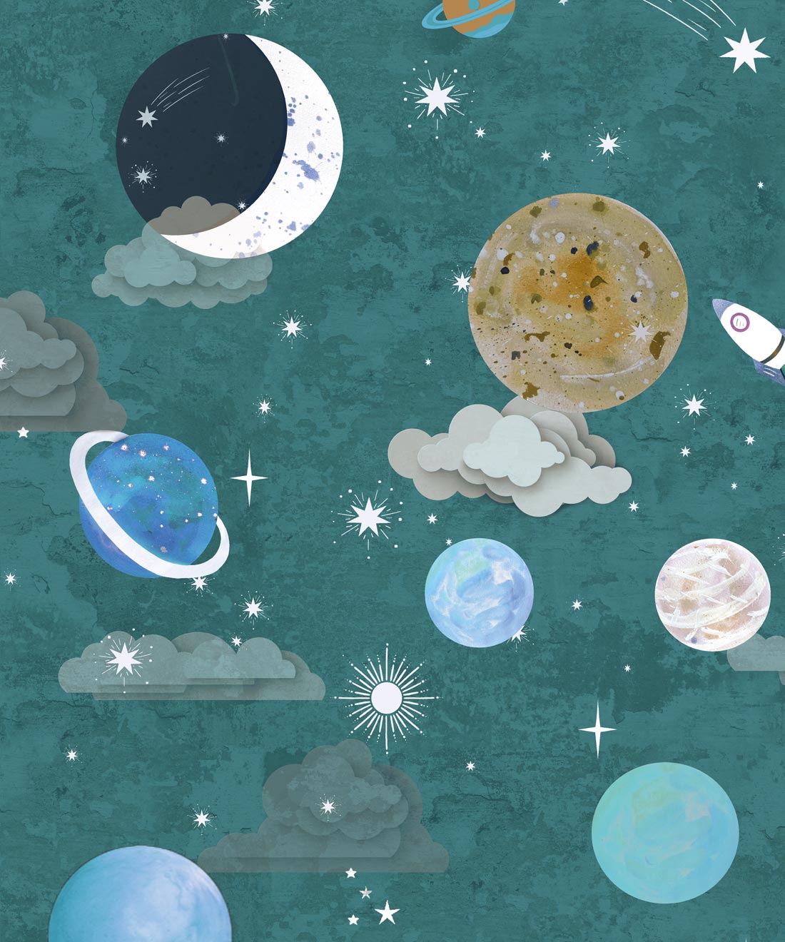 Blast Off Wallpaper, Lagoon Blue